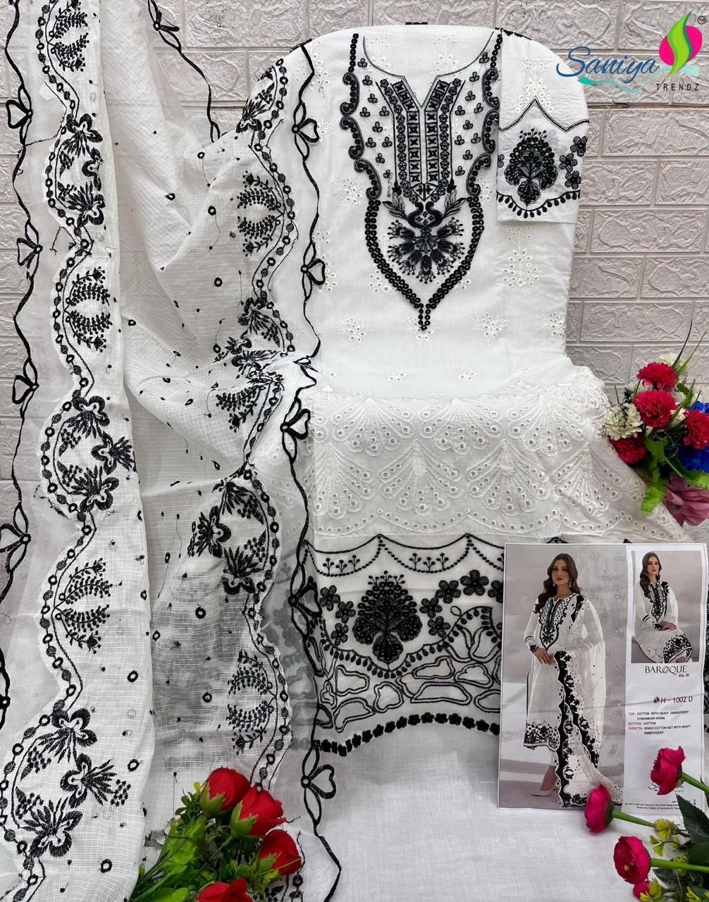 SANIYA TRENDZ 1002 PAKISTANI COTTON WITH CHIKANKARI EMBROIDERED WORK