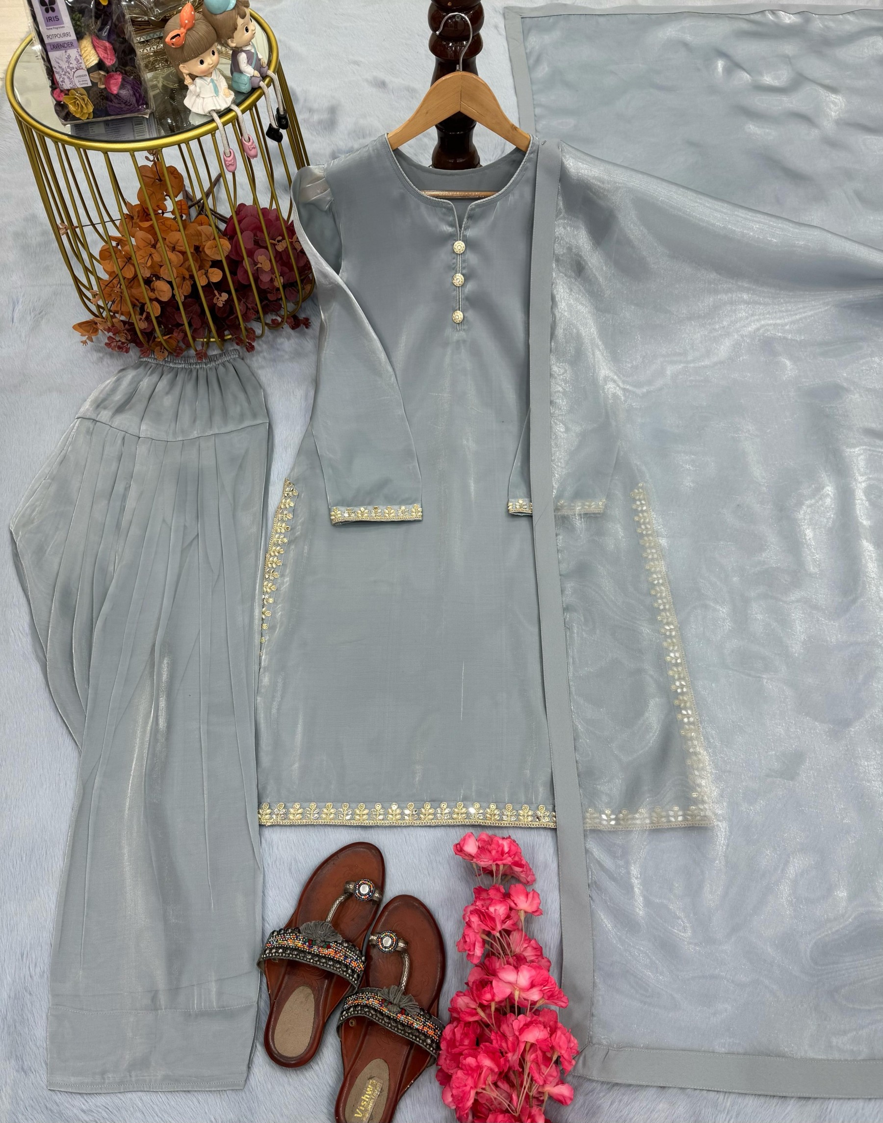 PD -1093 SKY BLUE COLOUR PAKISTANI FARSHI PALZZO SALWAR SUIT