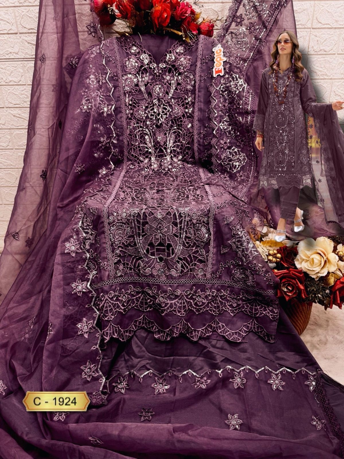 FEPIC ROSEMEEN 1924 PAKISTANI STYLE EMBROIDERY WORK SUIT 