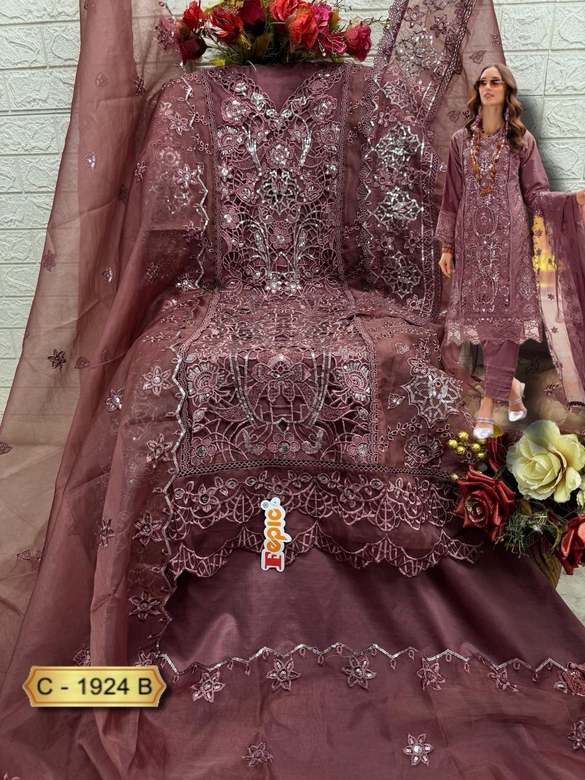 FEPIC ROSEMEEN 1924 PAKISTANI STYLE EMBROIDERY WORK SUIT 