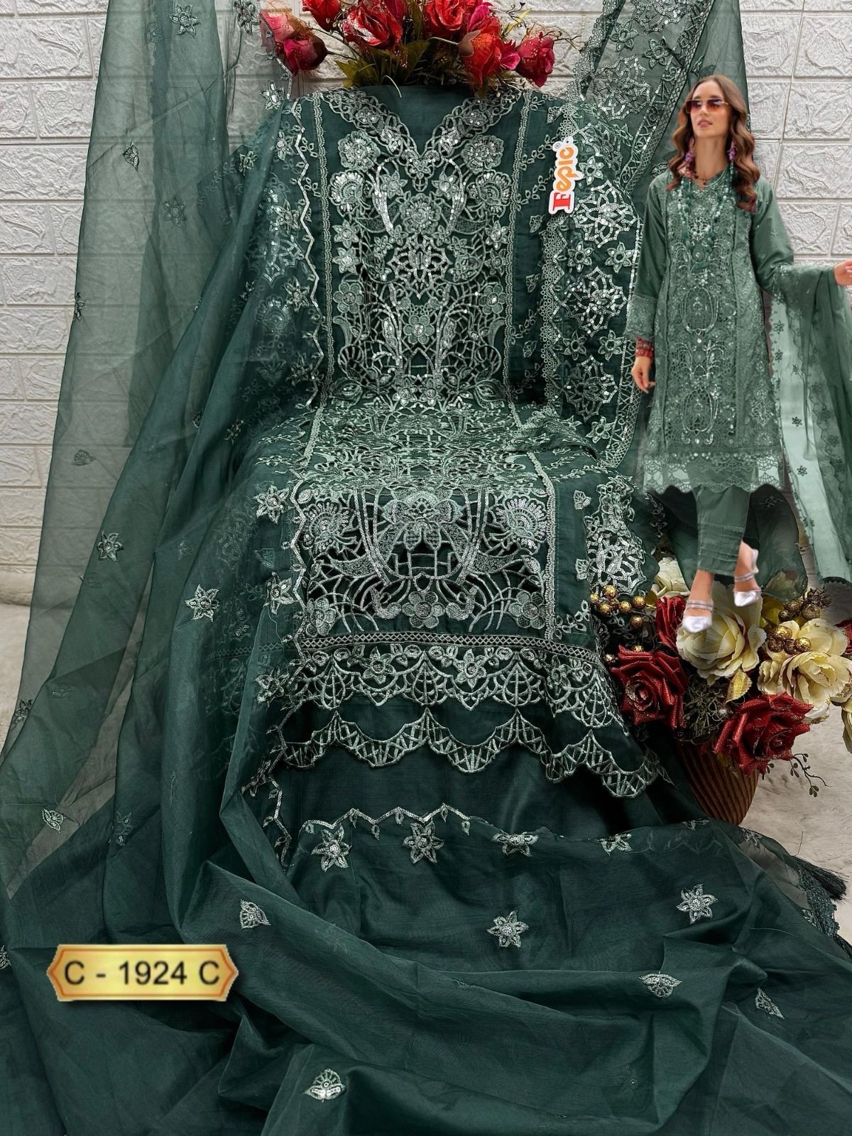 FEPIC ROSEMEEN 1924 PAKISTANI STYLE EMBROIDERY WORK SUIT 