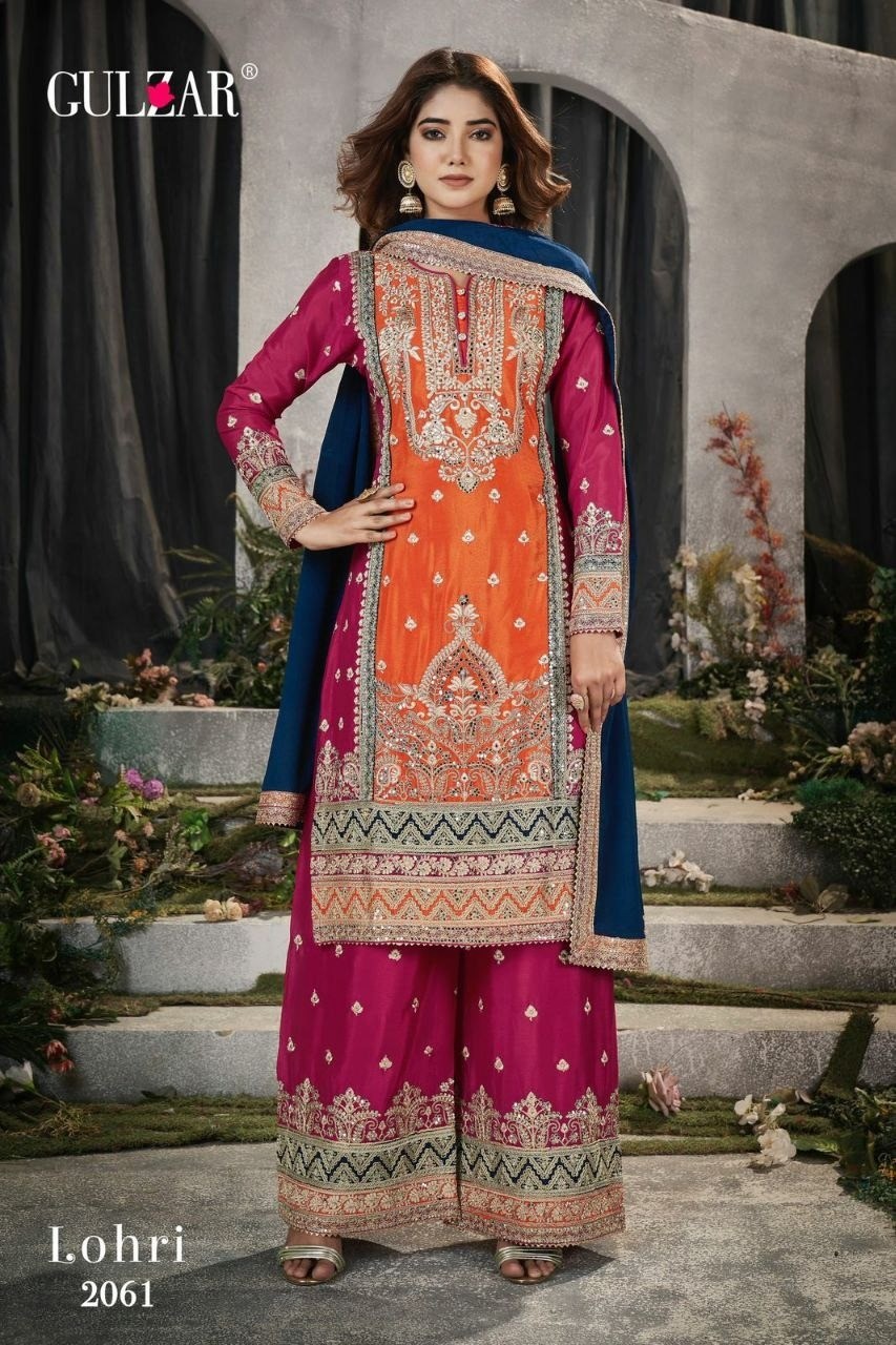 GULZAR LOHARI 2061 to 2063 NEW MOST BEAUTIFUL PARTY WEAR  TOP AND PALZZO SALWAR SUIT WITH DUPATTA SET