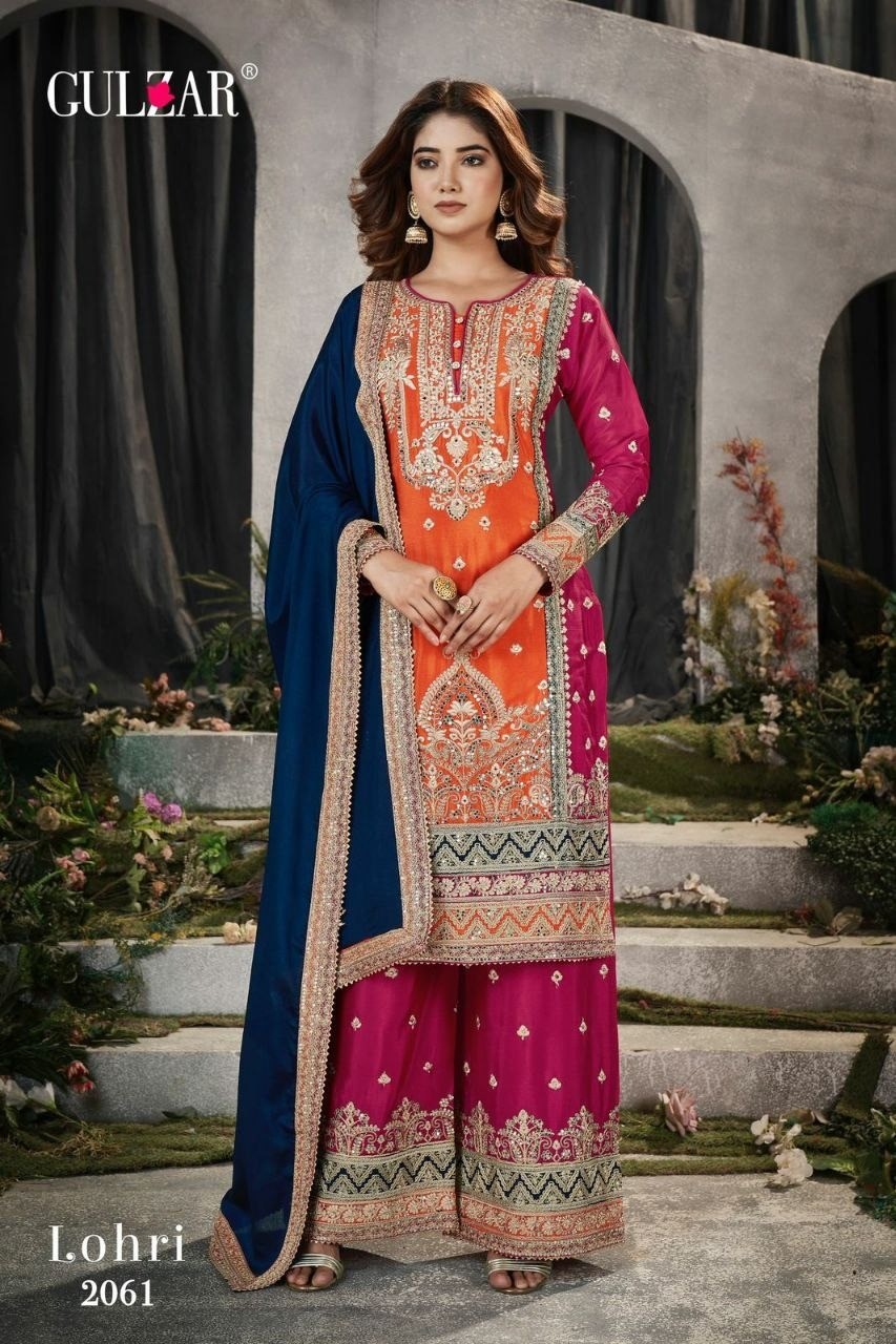 GULZAR LOHARI 2061 to 2063 NEW MOST BEAUTIFUL PARTY WEAR  TOP AND PALZZO SALWAR SUIT WITH DUPATTA SET