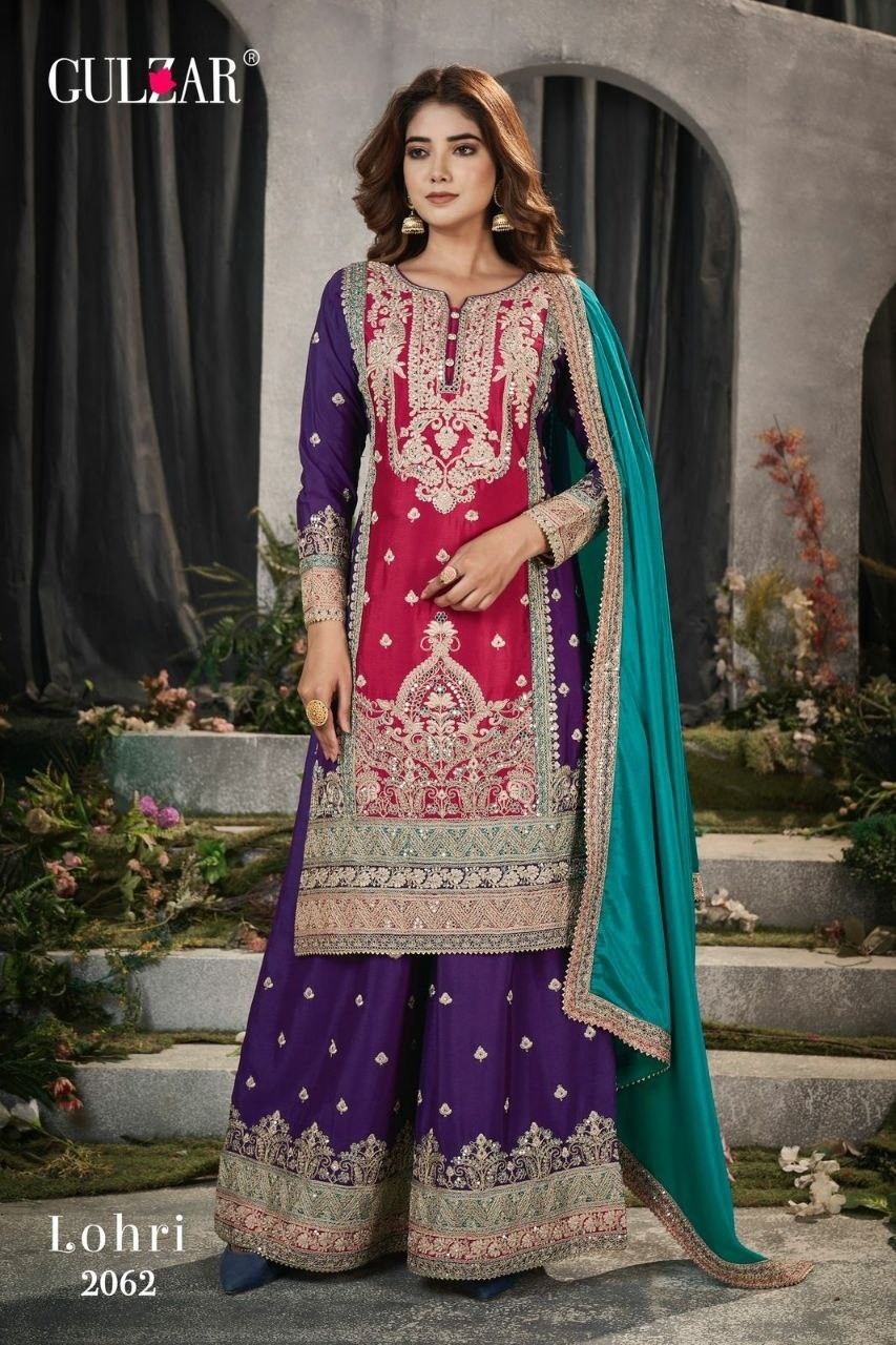 GULZAR LOHARI 2061 to 2063 NEW MOST BEAUTIFUL PARTY WEAR  TOP AND PALZZO SALWAR SUIT WITH DUPATTA SET