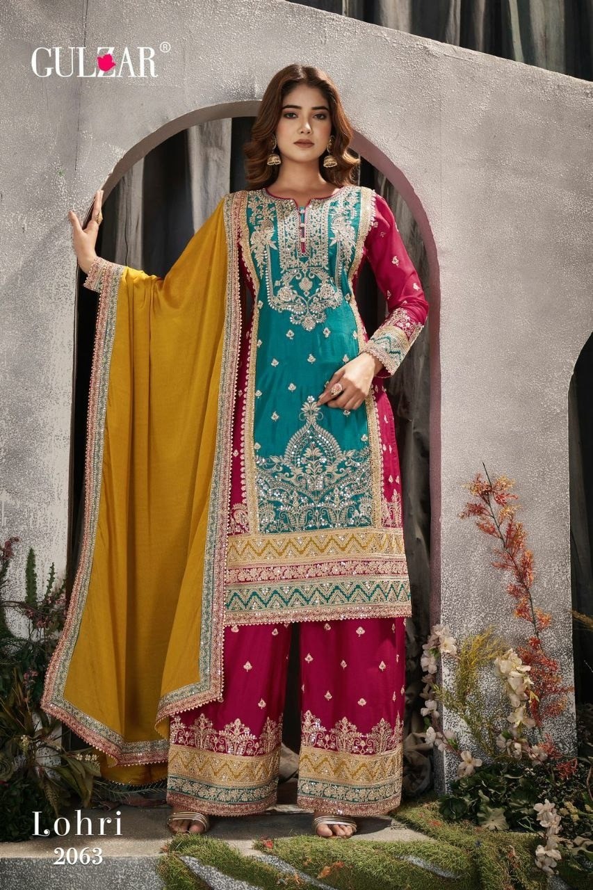 GULZAR LOHARI 2061 to 2063 NEW MOST BEAUTIFUL PARTY WEAR  TOP AND PALZZO SALWAR SUIT WITH DUPATTA SET