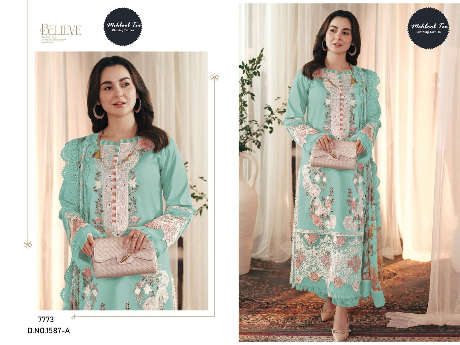 MEHMOOD TEX 1587 PRESENTING PAKISTANI LAWN COTTON WITH EMBROIDERY WORK SET