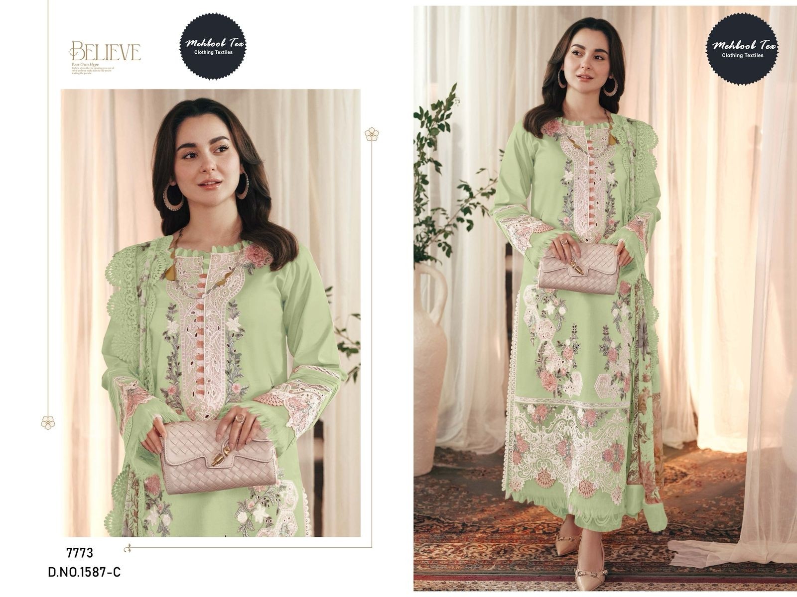 MEHMOOD TEX 1587 PRESENTING PAKISTANI LAWN COTTON WITH EMBROIDERY WORK SET