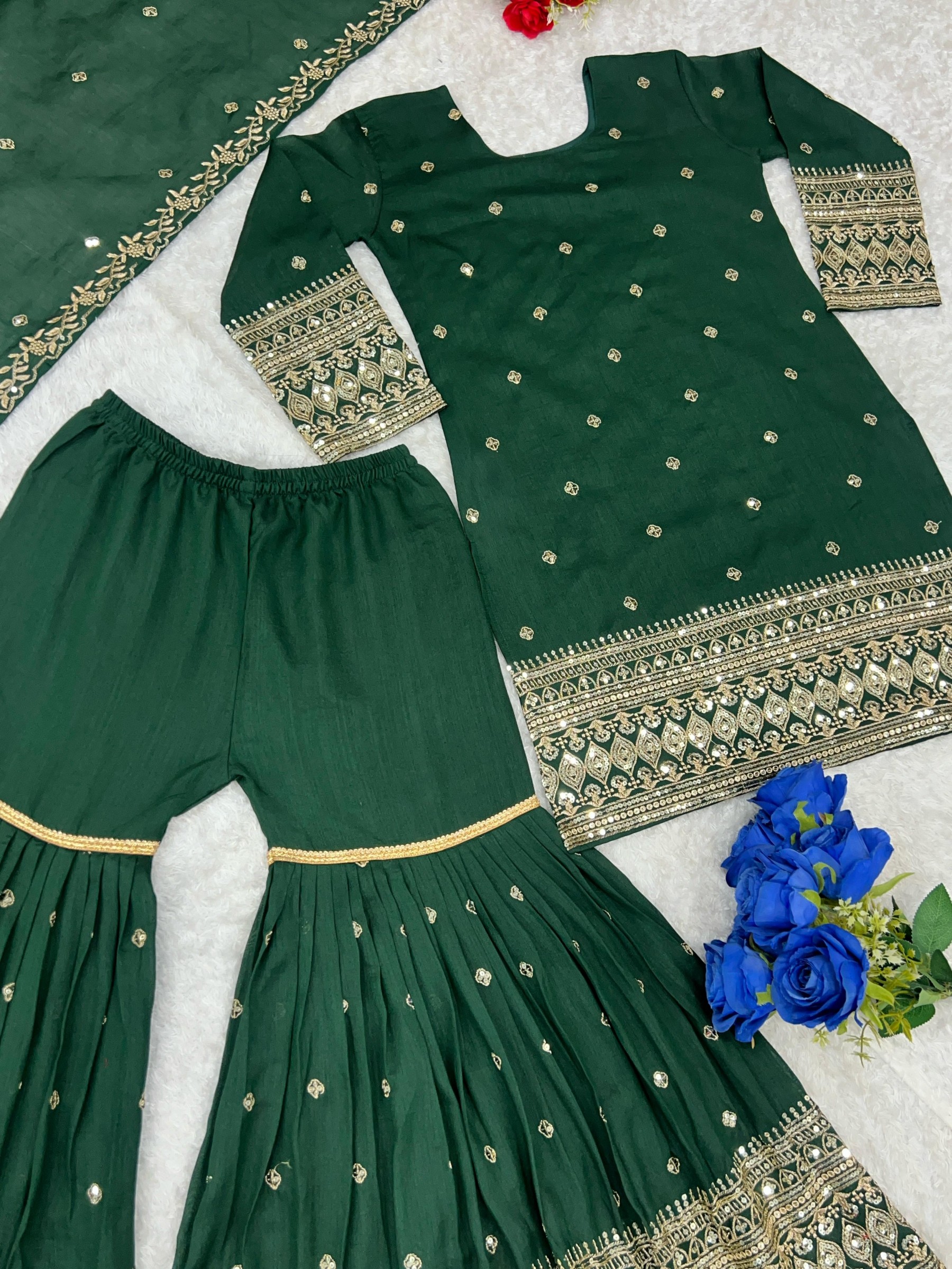 VLM 217 NEW ĐĚSIGNER PARTY WEAR TOP AND PLAZZO. WITH FANCY DUPPATA AND EMBROIDERY WORK