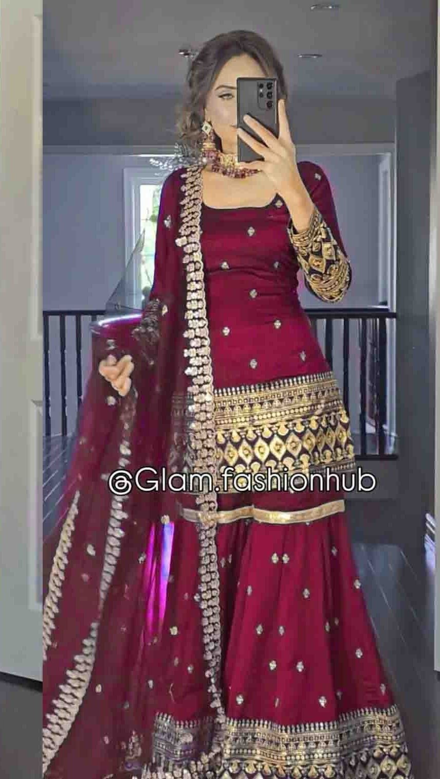VLM 217 NEW ĐĚSIGNER PARTY WEAR TOP AND PLAZZO. WITH FANCY DUPPATA AND EMBROIDERY WORK