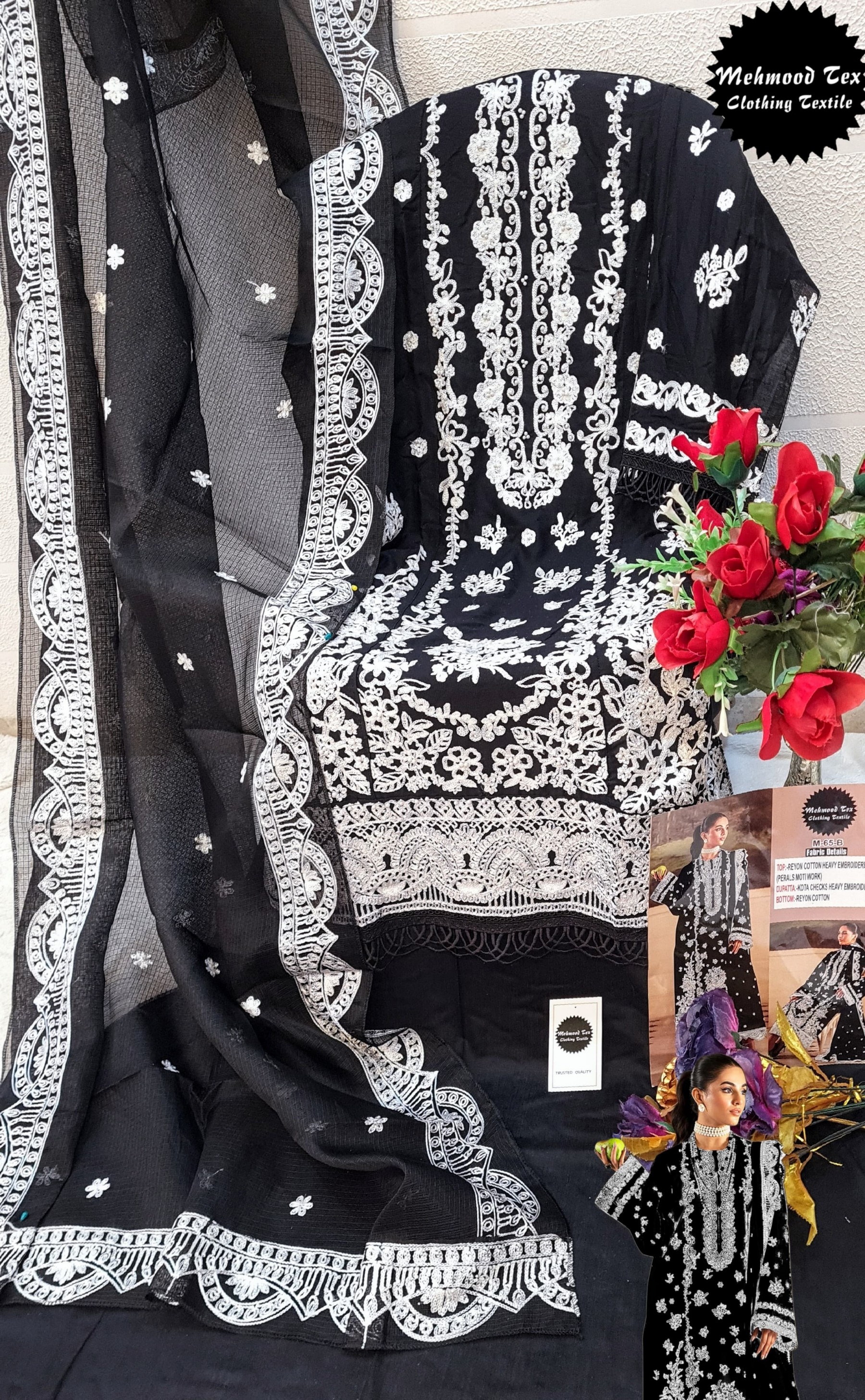 MEHMOOD TEX 65 PAKISTANI TRADITION EMBROIDERY WORK SALWAR SUIT SET 