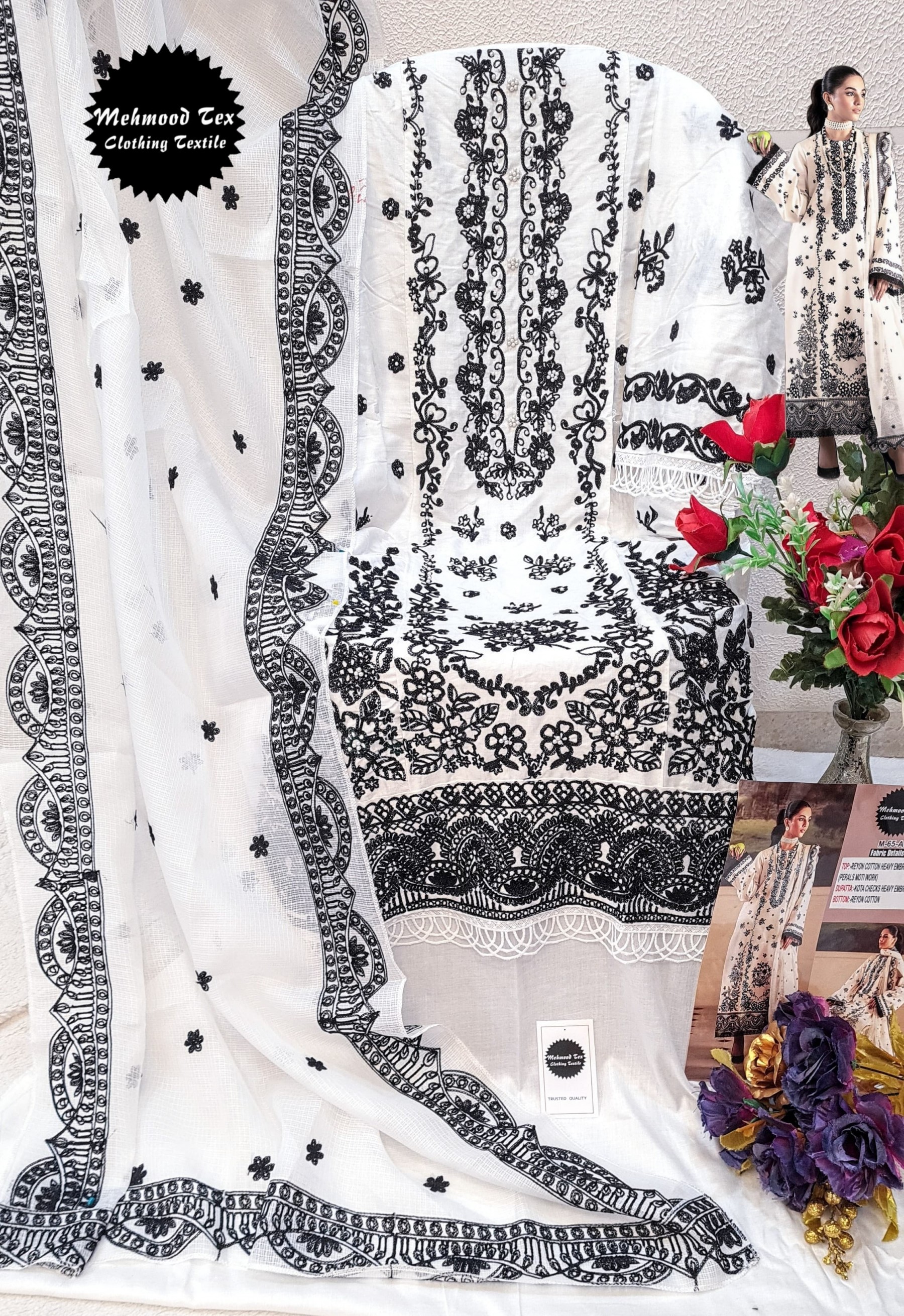 MEHMOOD TEX 65 PAKISTANI TRADITION EMBROIDERY WORK SALWAR SUIT SET 