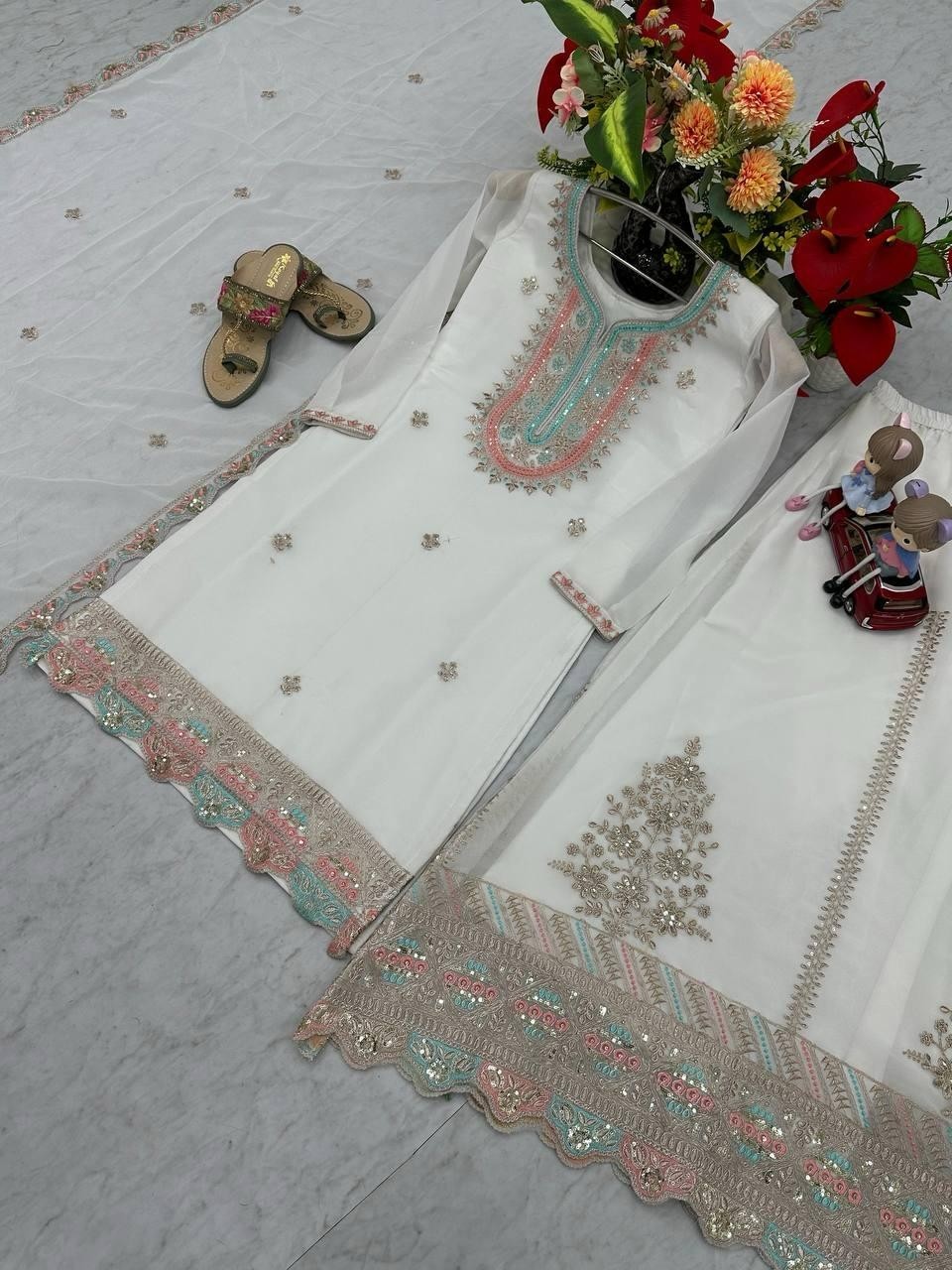 PF 031 NEW DESIGNER TOP AND PALZZO WITH DUPATTA SET