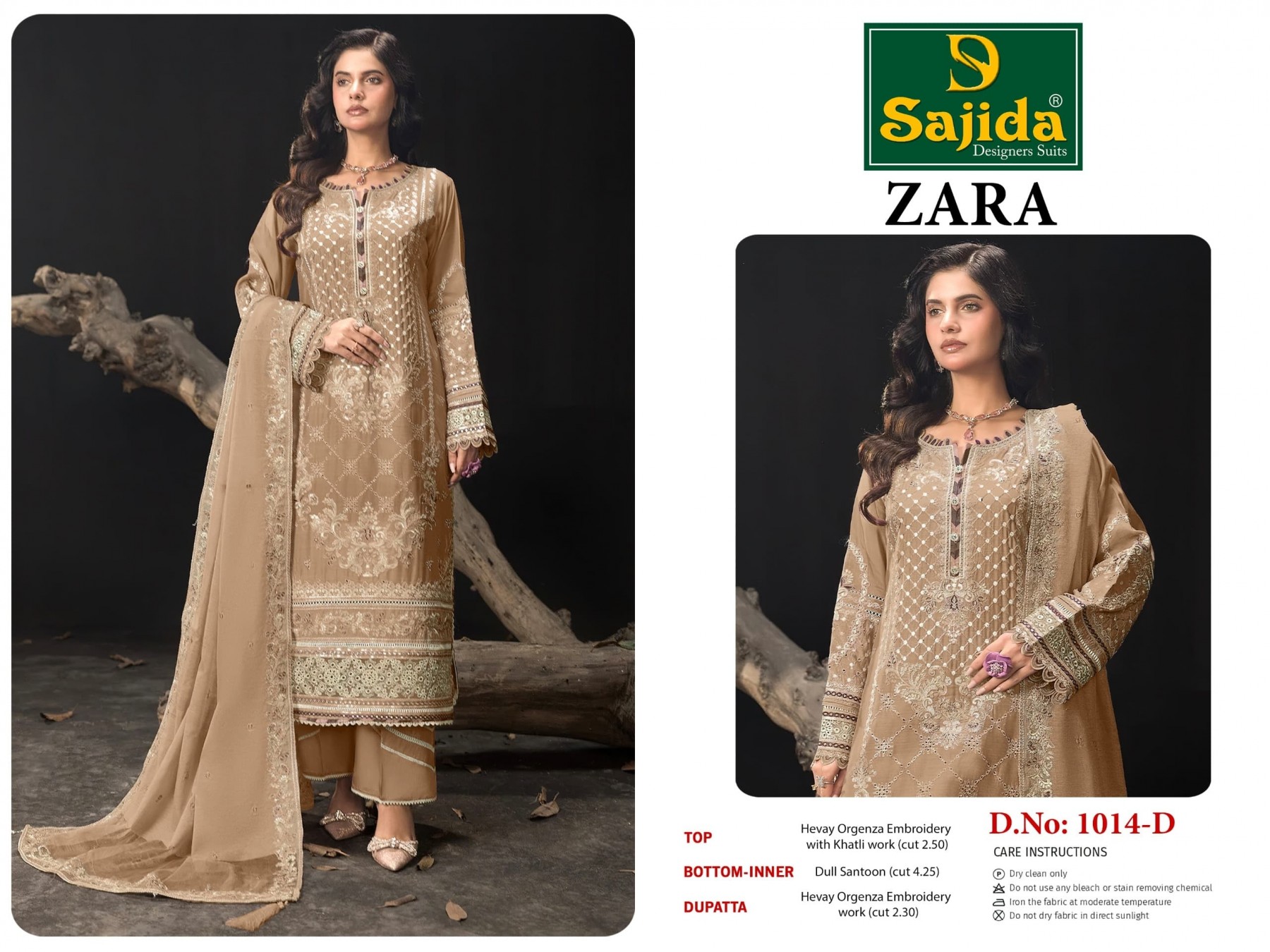 SAJIDA DESIGNER SUIT 1014 A TO D PAKISTANIORANGZA WITH HEAVY EMBROIDERY WITH KHATLI WORK 