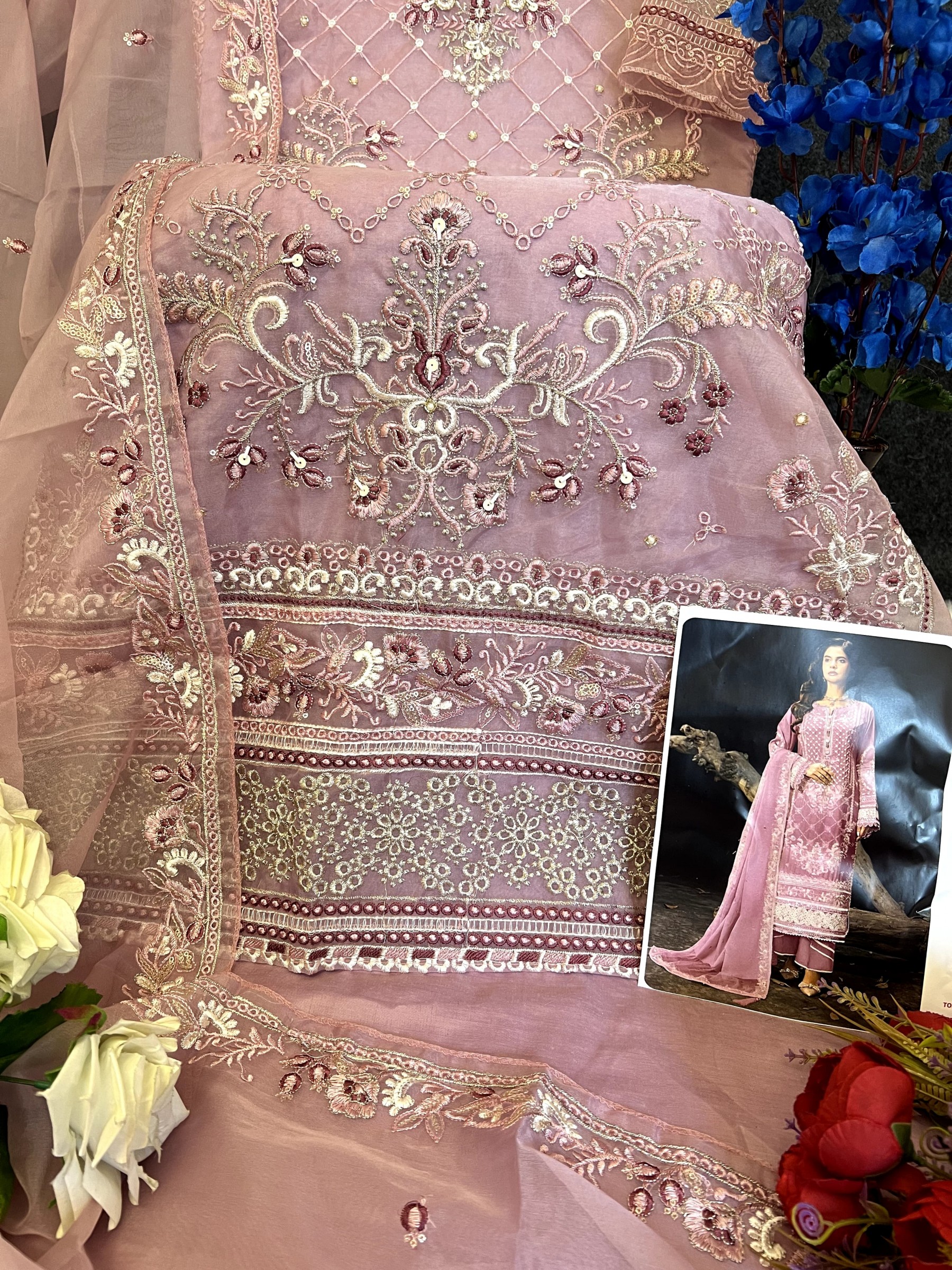 SAJIDA DESIGNER SUIT 1014 A TO D PAKISTANIORANGZA WITH HEAVY EMBROIDERY WITH KHATLI WORK 