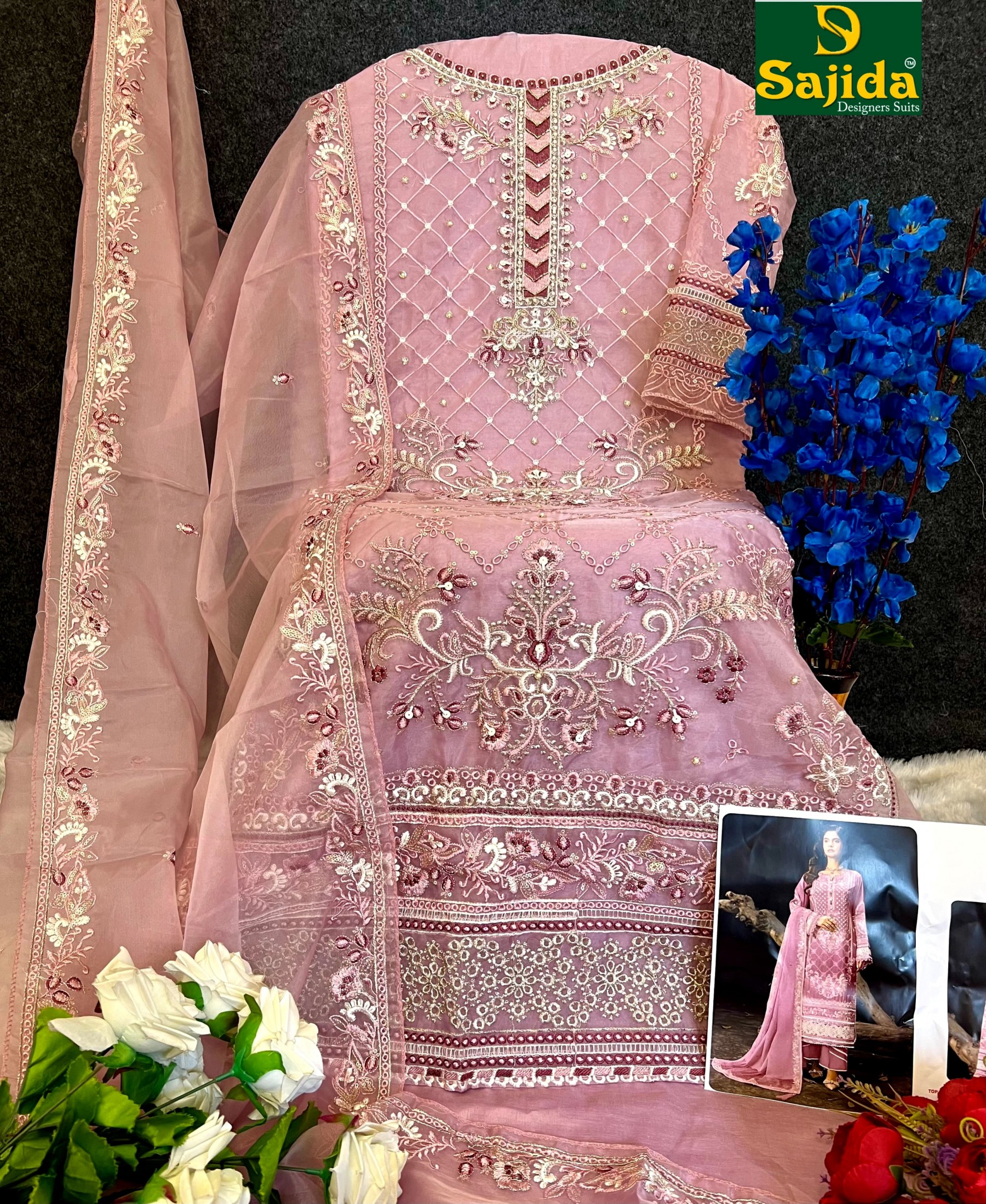 SAJIDA DESIGNER SUIT 1014 A TO D PAKISTANIORANGZA WITH HEAVY EMBROIDERY WITH KHATLI WORK 