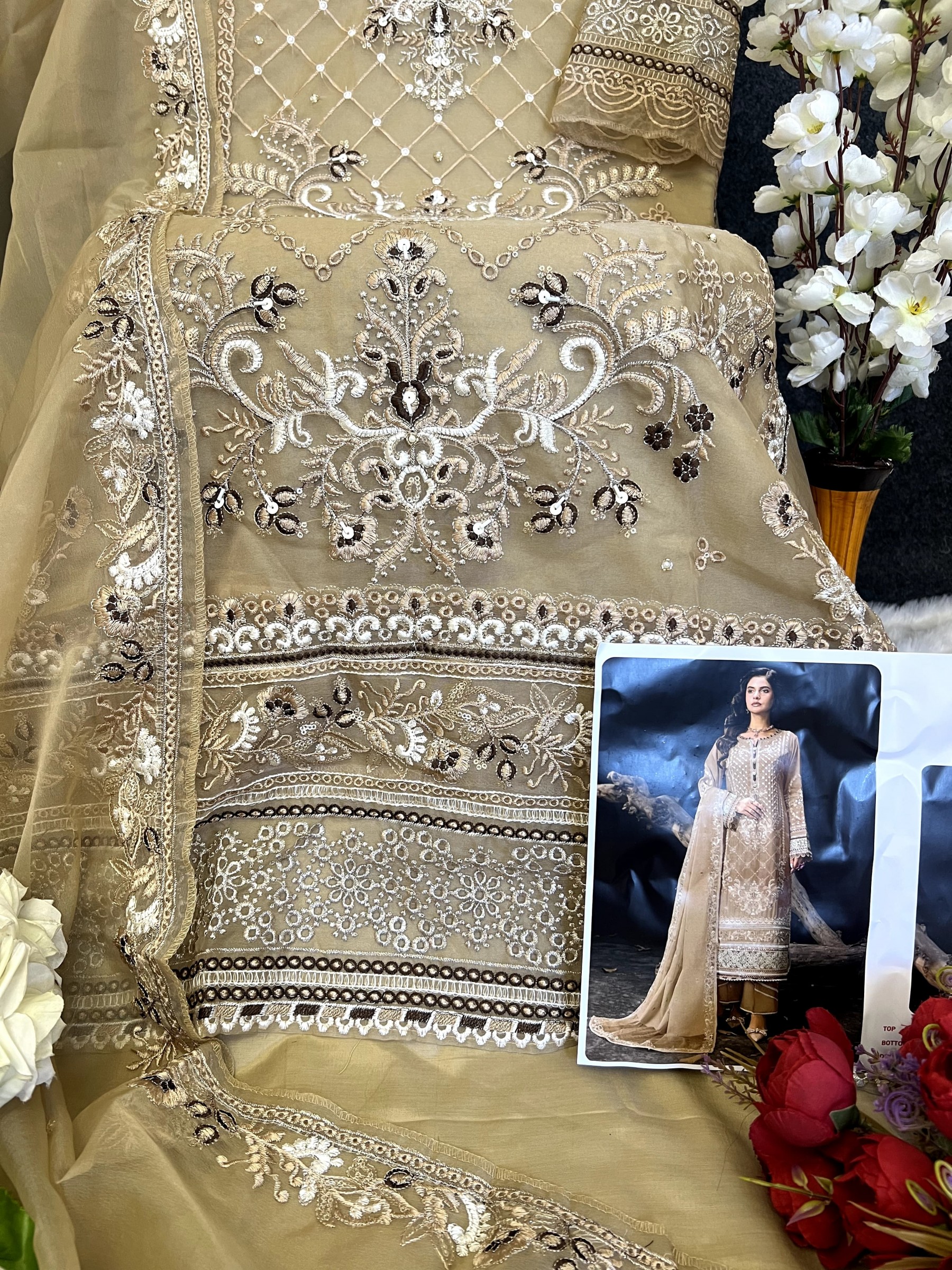 SAJIDA DESIGNER SUIT 1014 A TO D PAKISTANIORANGZA WITH HEAVY EMBROIDERY WITH KHATLI WORK 