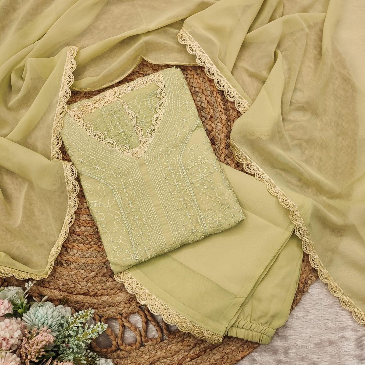 BE 1121 PAKISTANI CHIKANKARI WORK READYMADE 3 PCS SALWAR SUIT