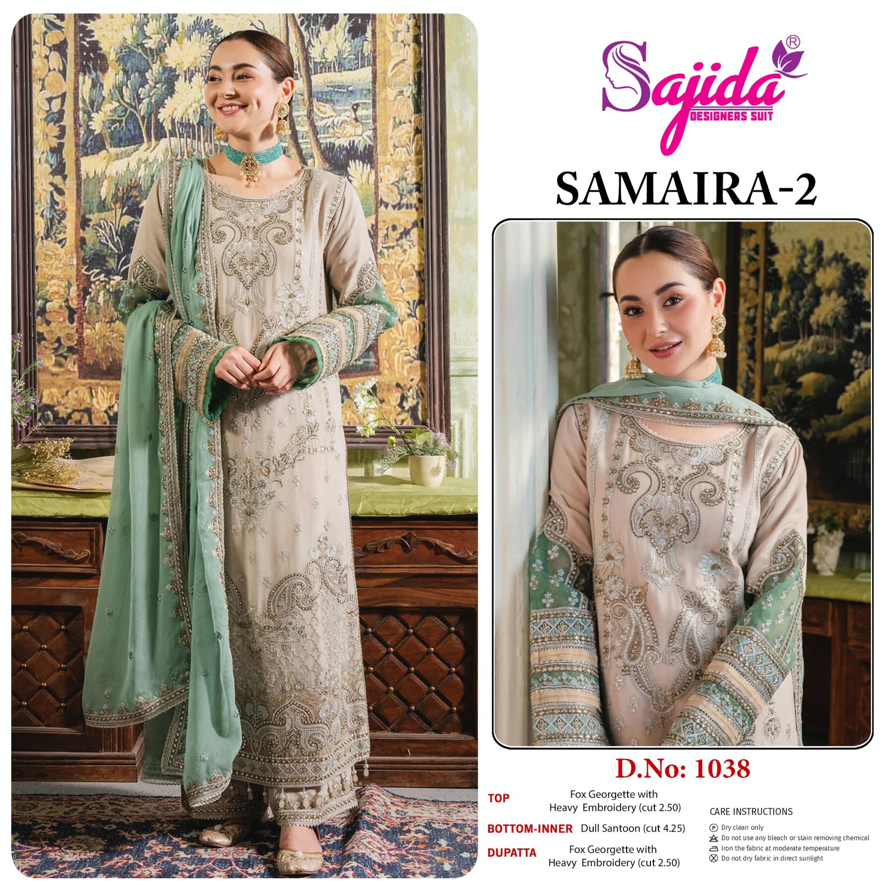  SAJIDA DESIGNER SUIT SD 1038 PAKISTANI BEAUTIFUL EMBROIDERY WORK DRESS 