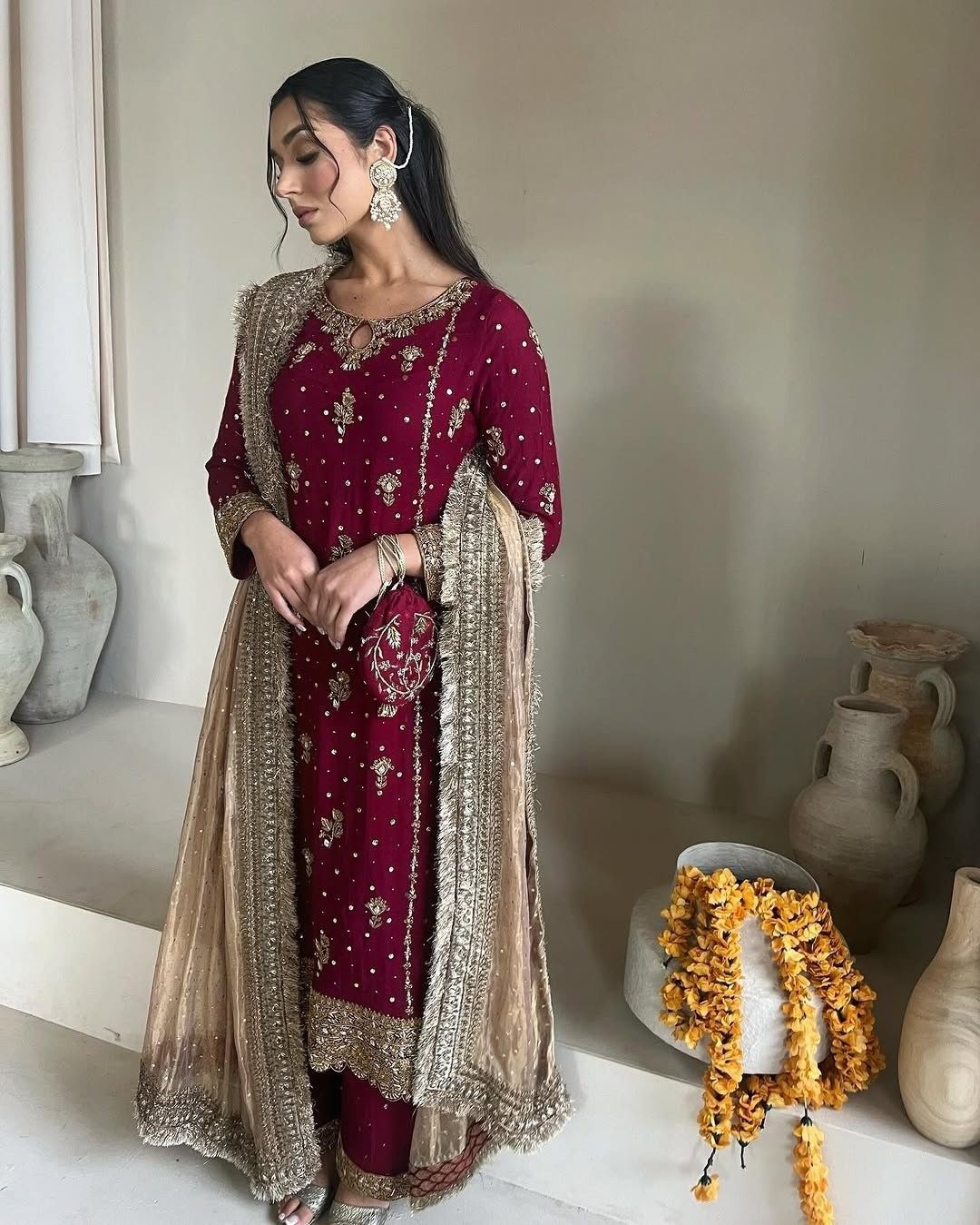 PARTY WEAR MAROON COLOUR TOP WITH SHARARA SUIT WITH HEAVY EMBROIDERY WORK