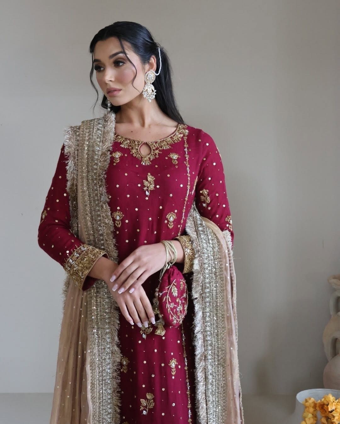 PARTY WEAR MAROON COLOUR TOP WITH SHARARA SUIT WITH HEAVY EMBROIDERY WORK