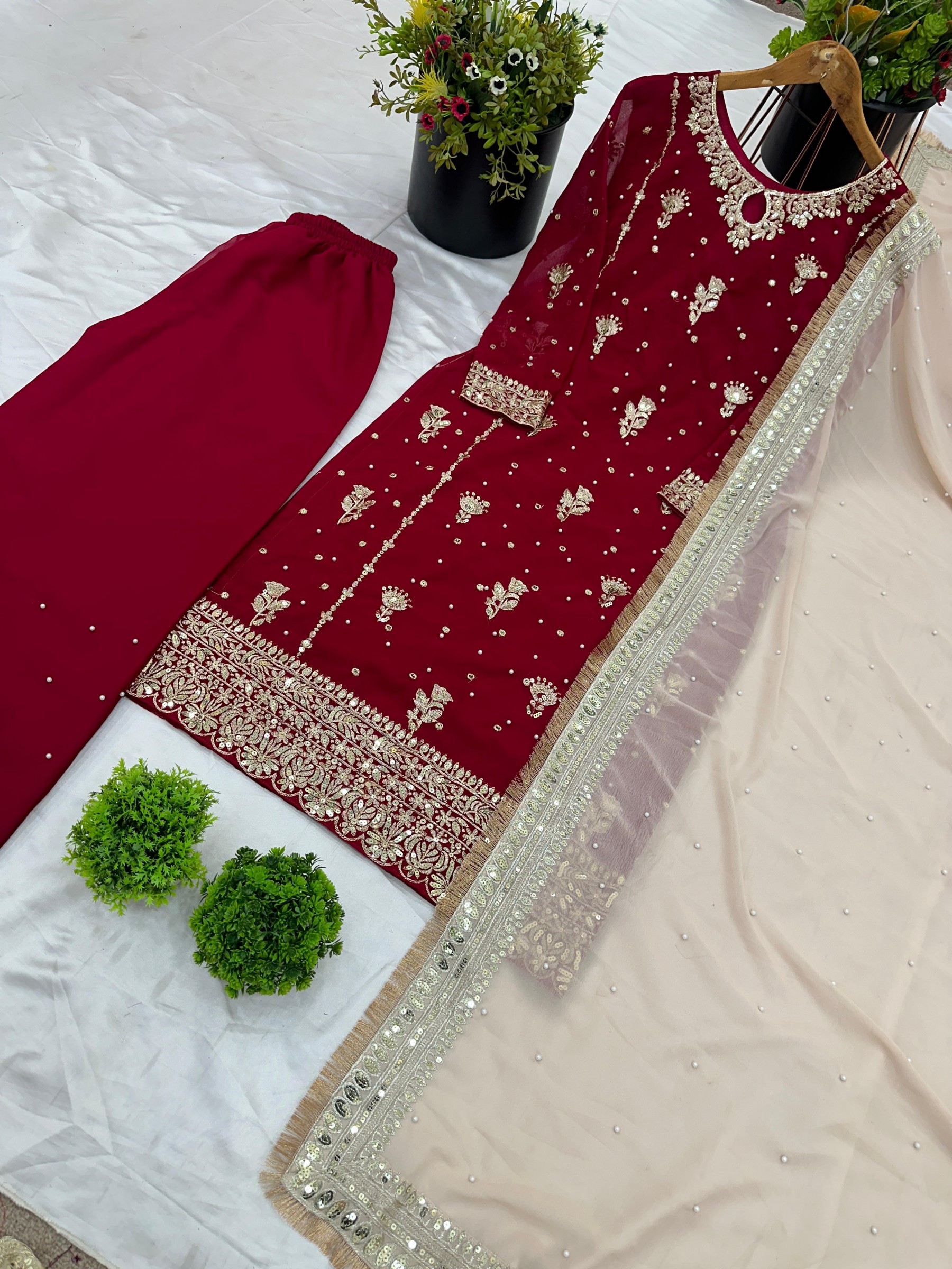 PARTY WEAR MAROON COLOUR TOP WITH SHARARA SUIT WITH HEAVY EMBROIDERY WORK