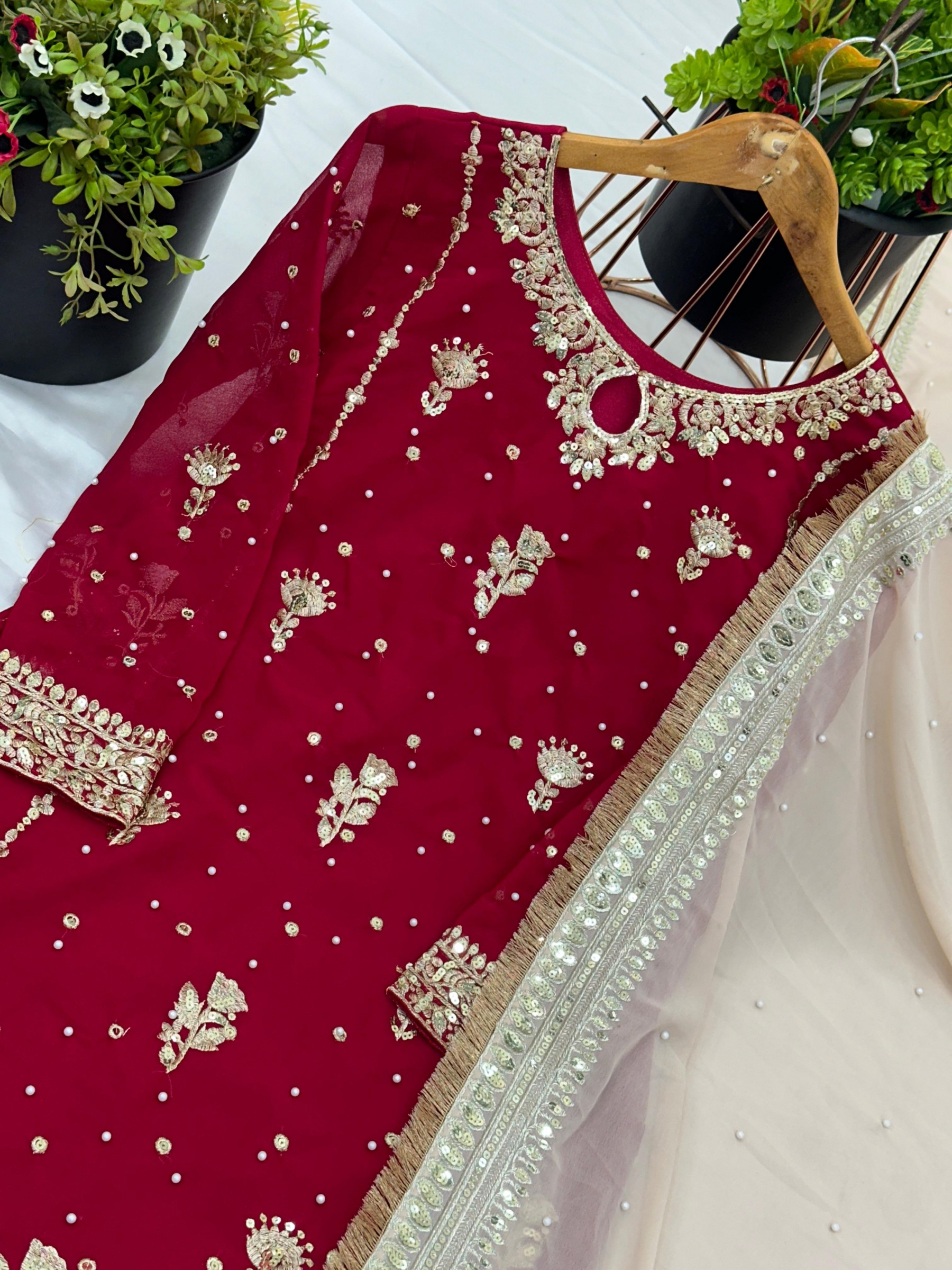 PARTY WEAR MAROON COLOUR TOP WITH SHARARA SUIT WITH HEAVY EMBROIDERY WORK