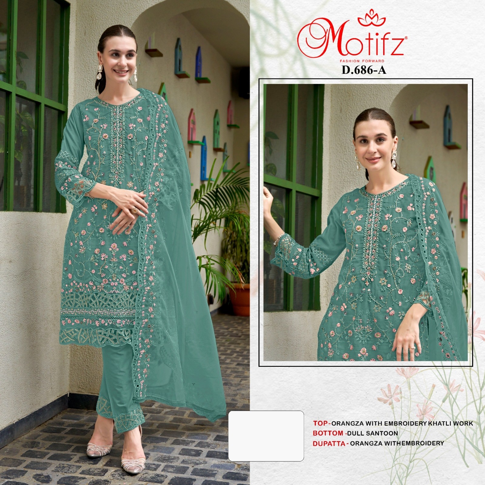 MOTIFZ 686 COLOUR PAKISTANI EMBROIDERY PARTY WEAR SEMI STICHAD SUIT