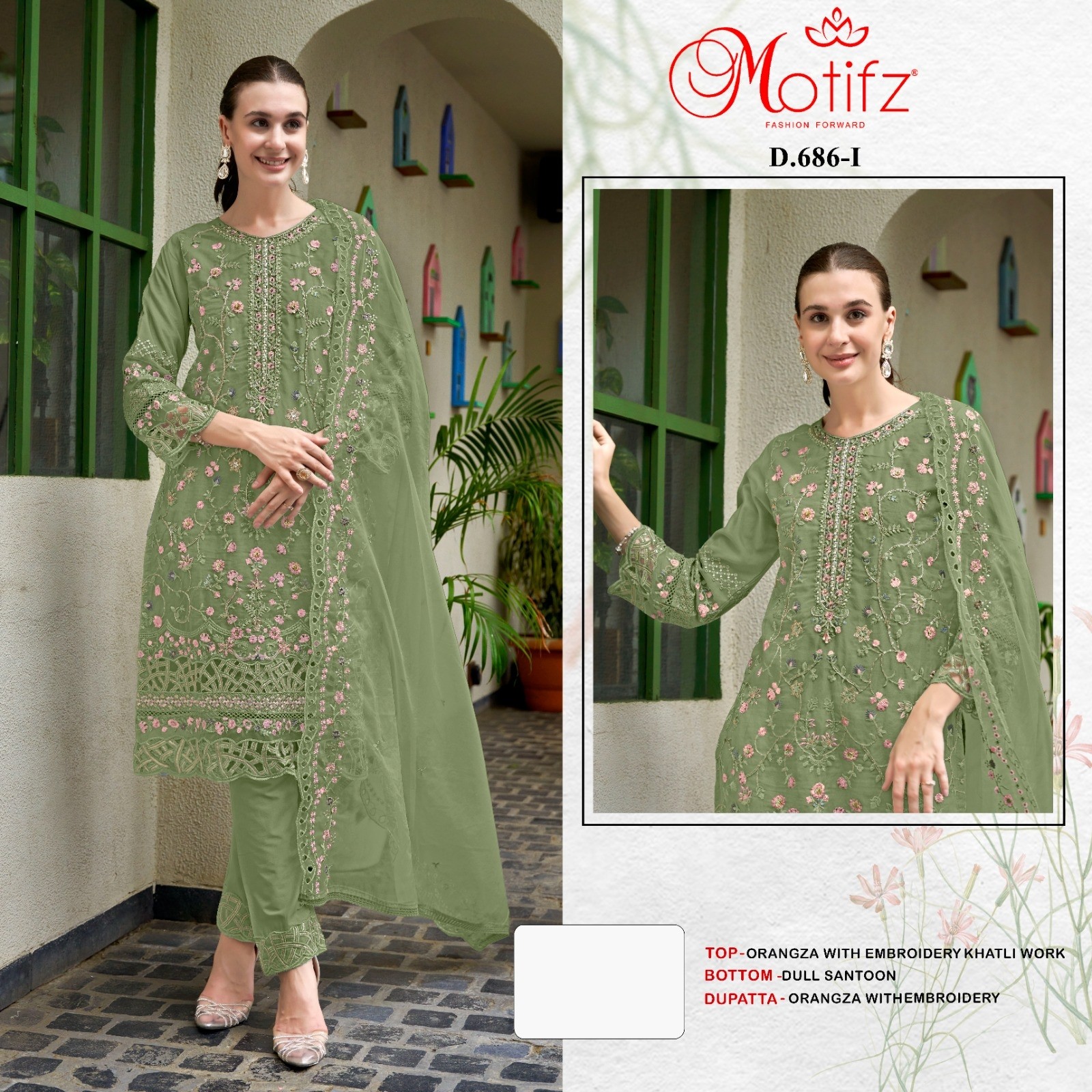 MOTIFZ 686 COLOUR PAKISTANI EMBROIDERY PARTY WEAR SEMI STICHAD SUIT