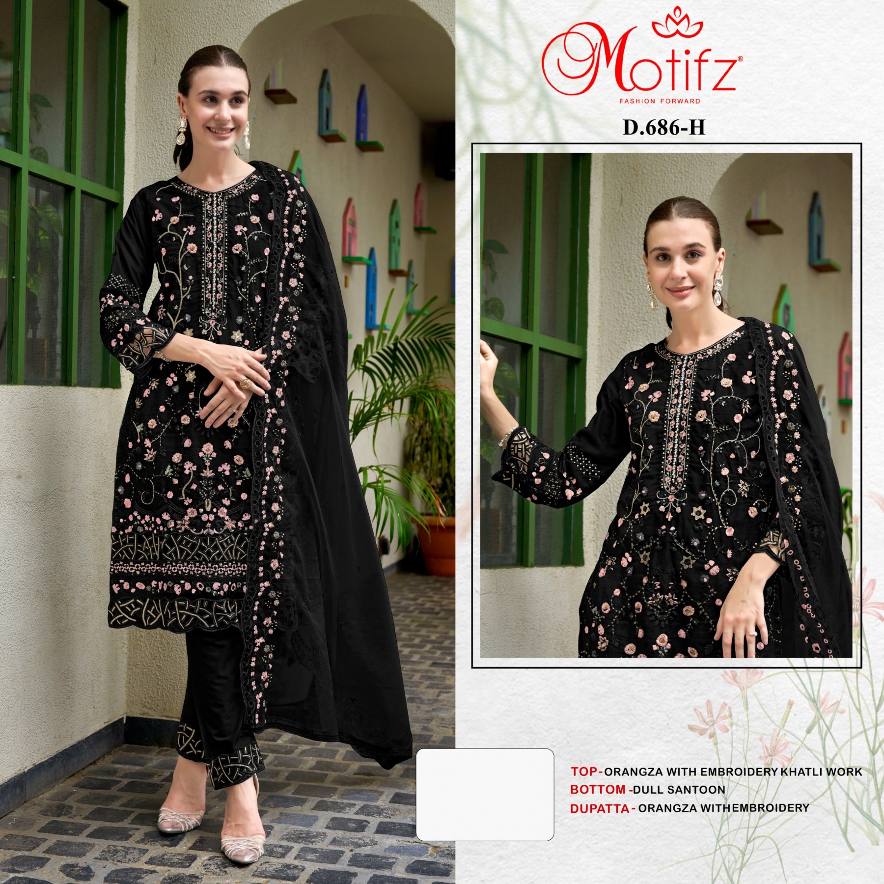 MOTIFZ 686 COLOUR PAKISTANI EMBROIDERY PARTY WEAR SEMI STICHAD SUIT