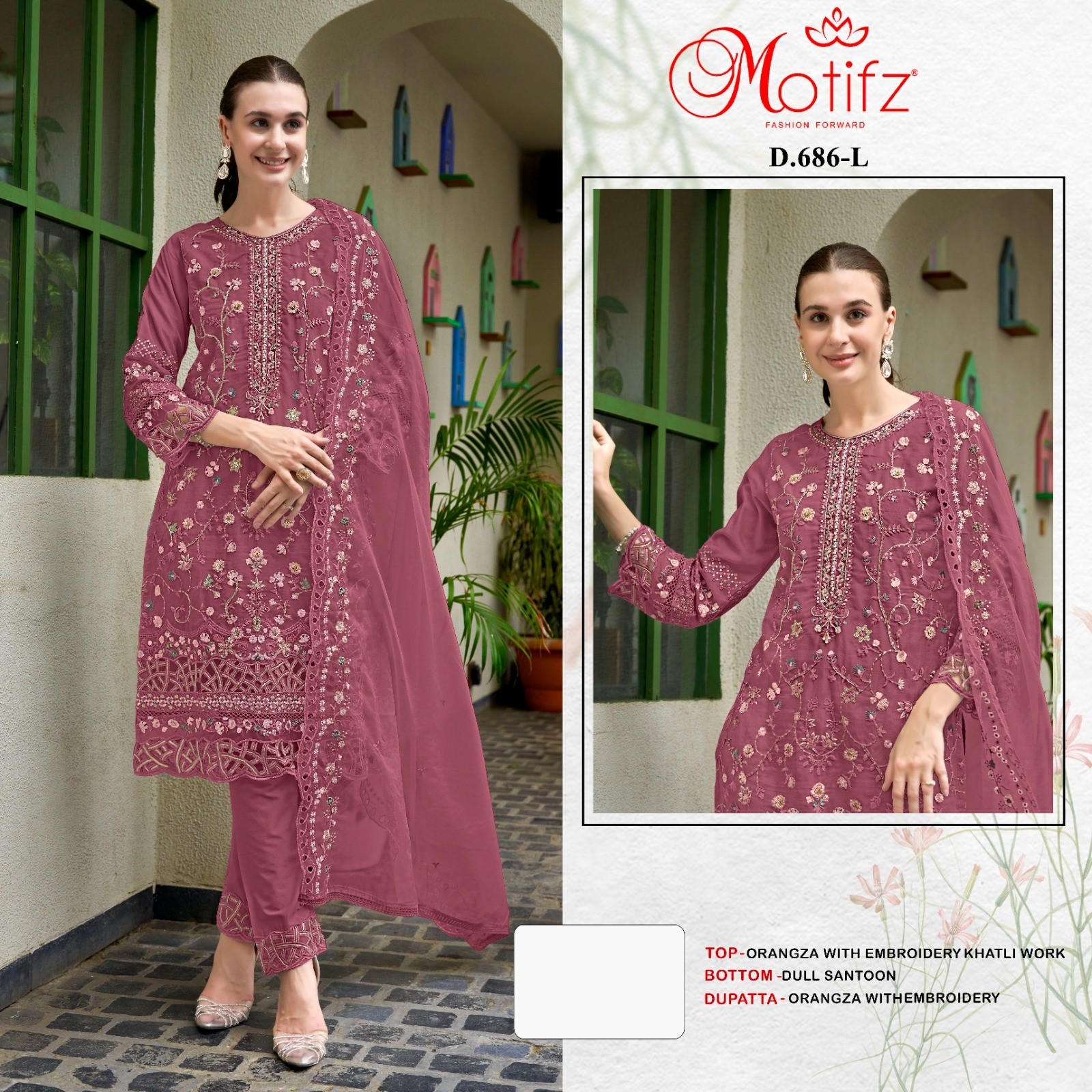 MOTIFZ 686 COLOUR PAKISTANI EMBROIDERY PARTY WEAR SEMI STICHAD SUIT