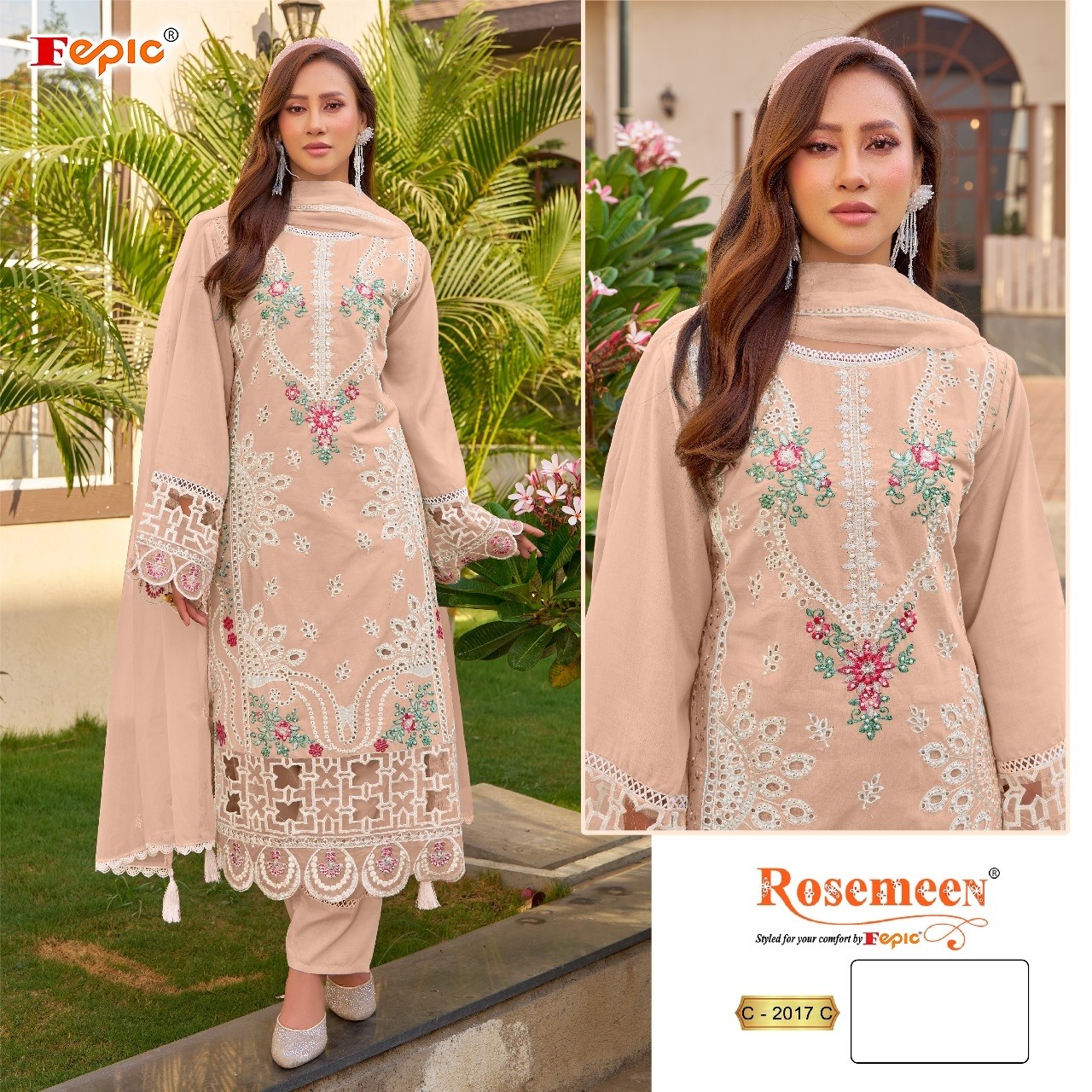 FEPIC ROSEMEEN 2017 PAKISTANI SUIT COLOUR WITH CAMBRIC EMBROIDERED WORK