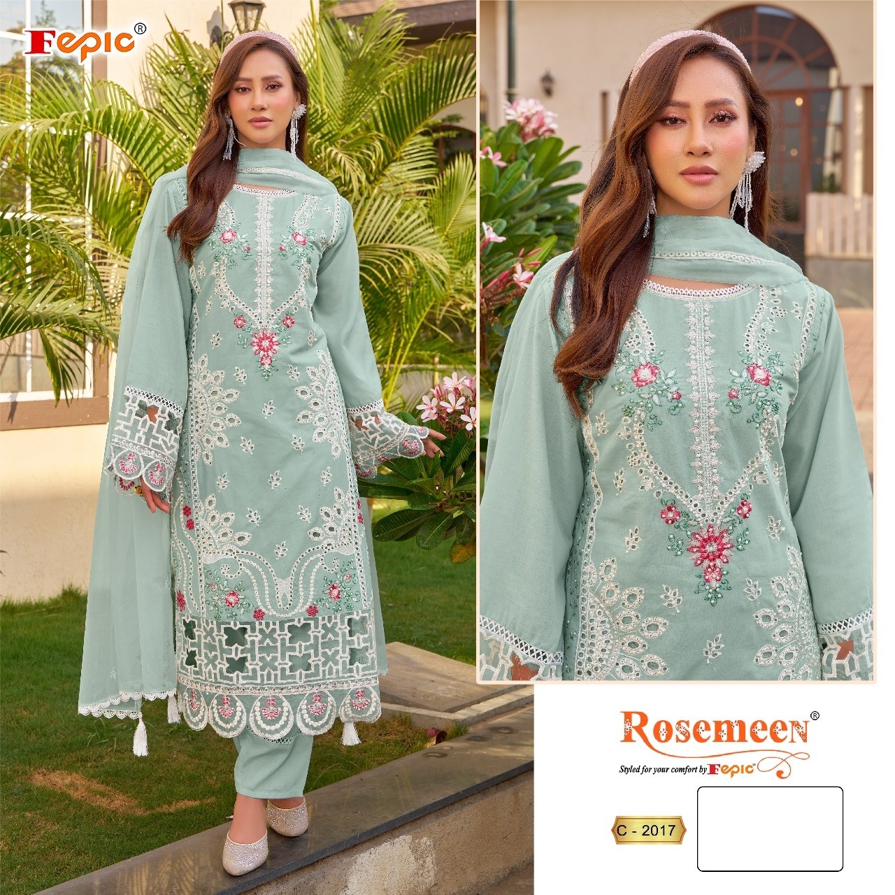 FEPIC ROSEMEEN 2017 PAKISTANI SUIT COLOUR WITH CAMBRIC EMBROIDERED WORK
