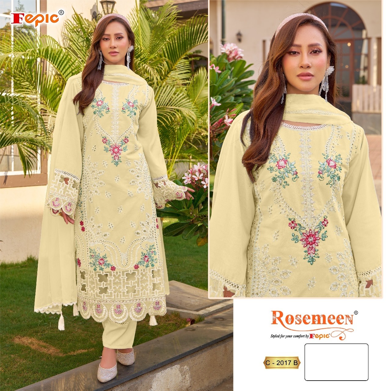 FEPIC ROSEMEEN 2017 PAKISTANI SUIT COLOUR WITH CAMBRIC EMBROIDERED WORK