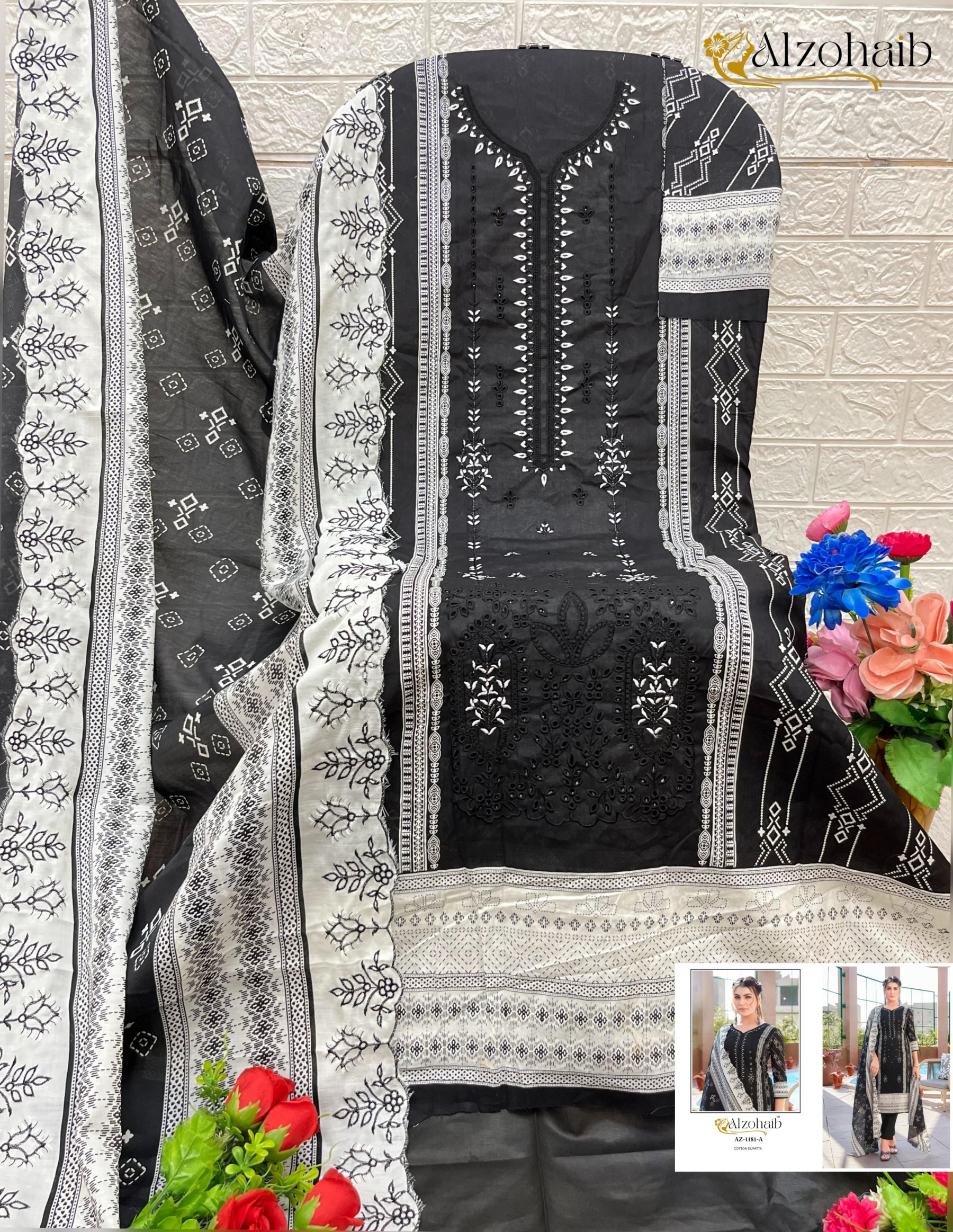 ALZOHAIB 1181 PAKISTANI PURE COTTON WITH PRINT SALWAR SUIT