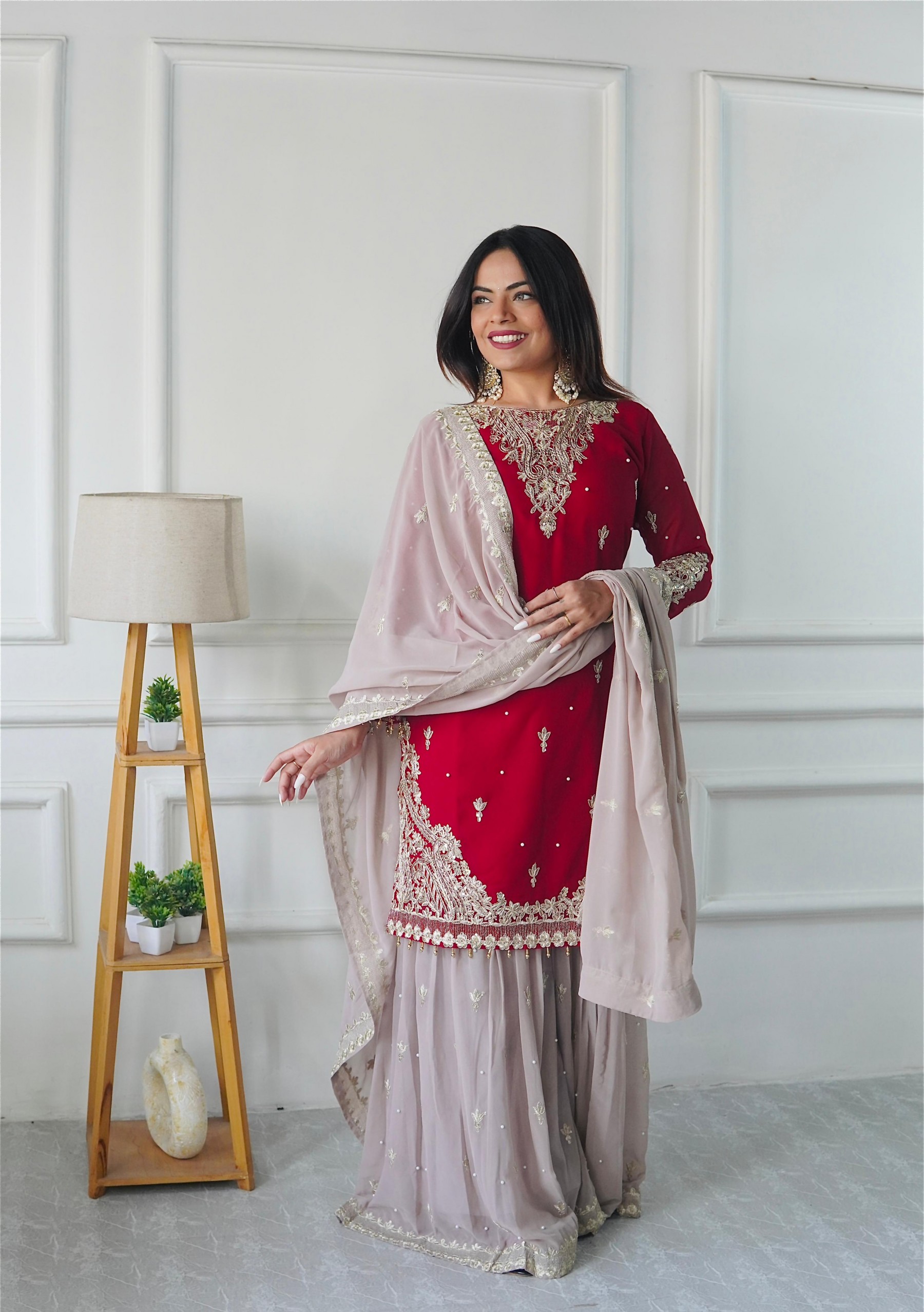 DESIGNER MAROON COLOUR SHARARA SALWAR SUIT WITH HEAVY EMBROIDERY WORK