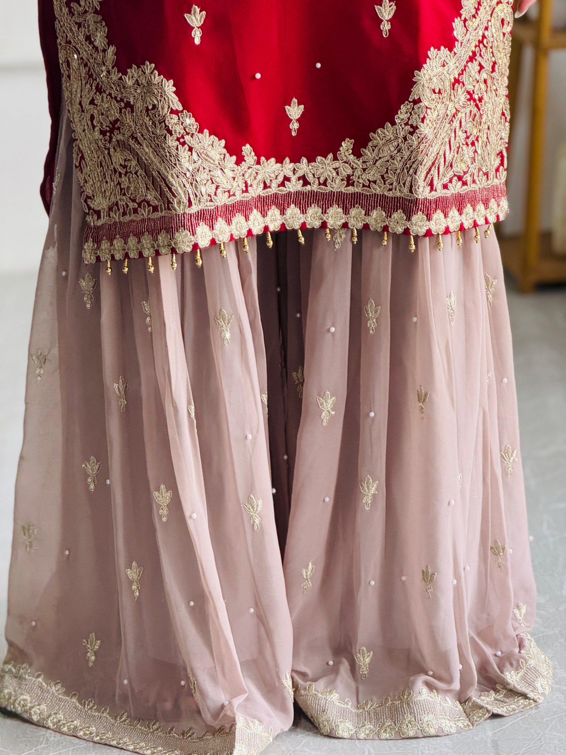 DESIGNER MAROON COLOUR SHARARA SALWAR SUIT WITH HEAVY EMBROIDERY WORK