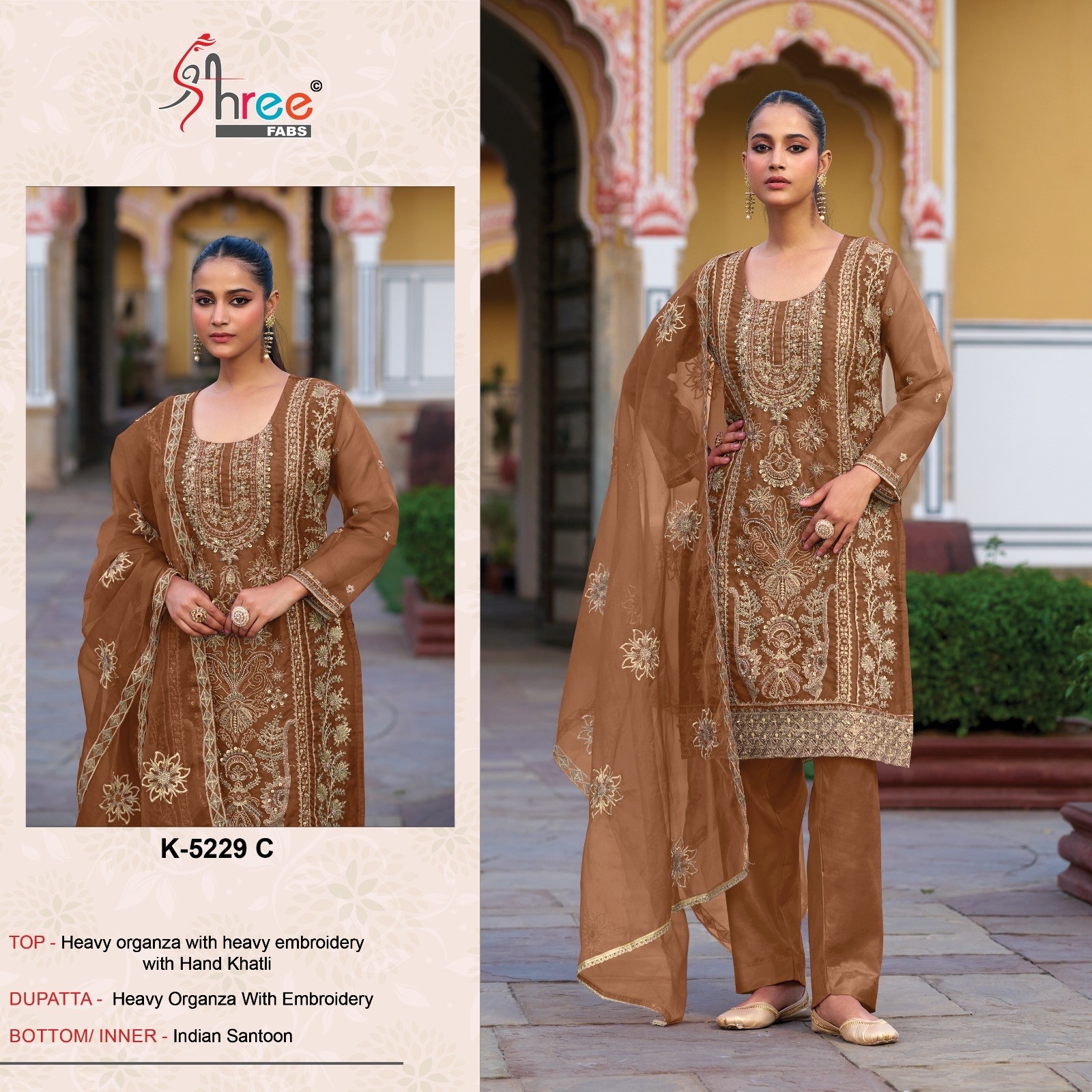SHREE FABS 5229 PAKISTANI ORGANZA EMBROIDERY WORK SUIT