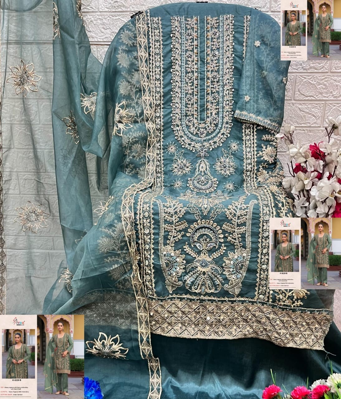 SHREE FABS 5229 PAKISTANI ORGANZA EMBROIDERY WORK SUIT