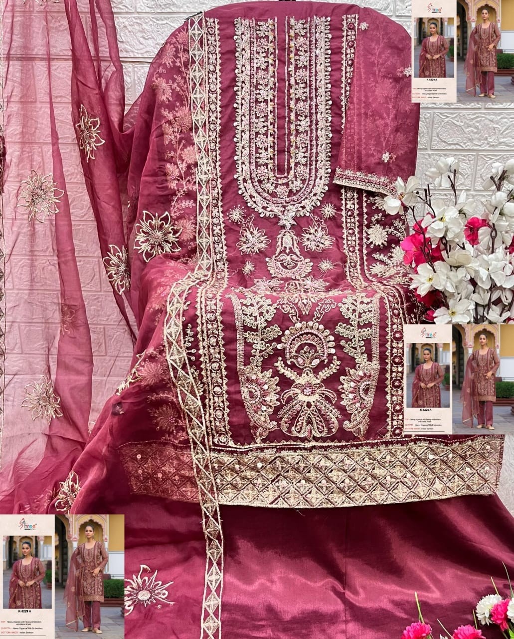 SHREE FABS 5229 PAKISTANI ORGANZA EMBROIDERY WORK SUIT