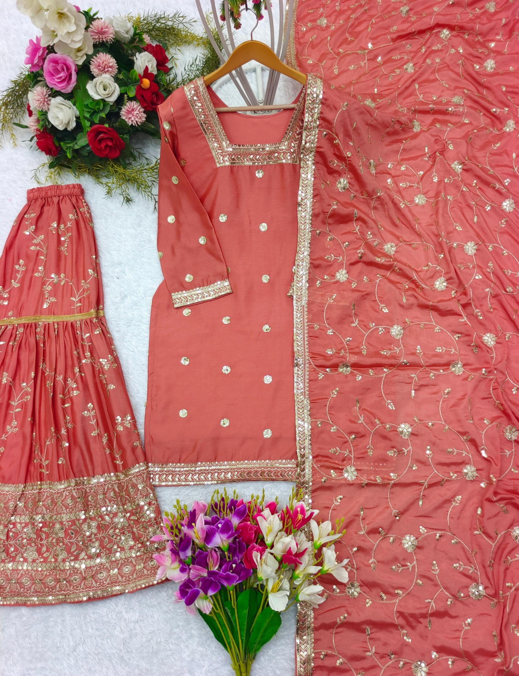 LETEST PANJABI SHARARA SALWAR SUITS WITH EMBROIDERY SEQUENCE SALWAR SUIT