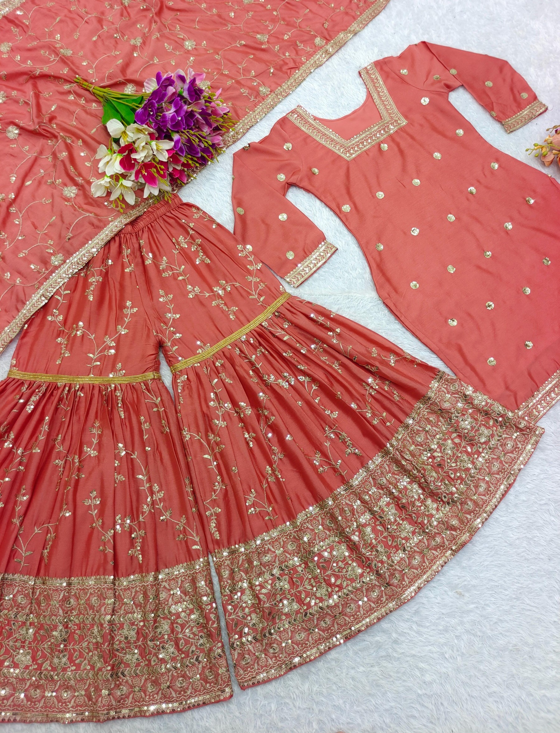 LETEST PANJABI SHARARA SALWAR SUITS WITH EMBROIDERY SEQUENCE SALWAR SUIT