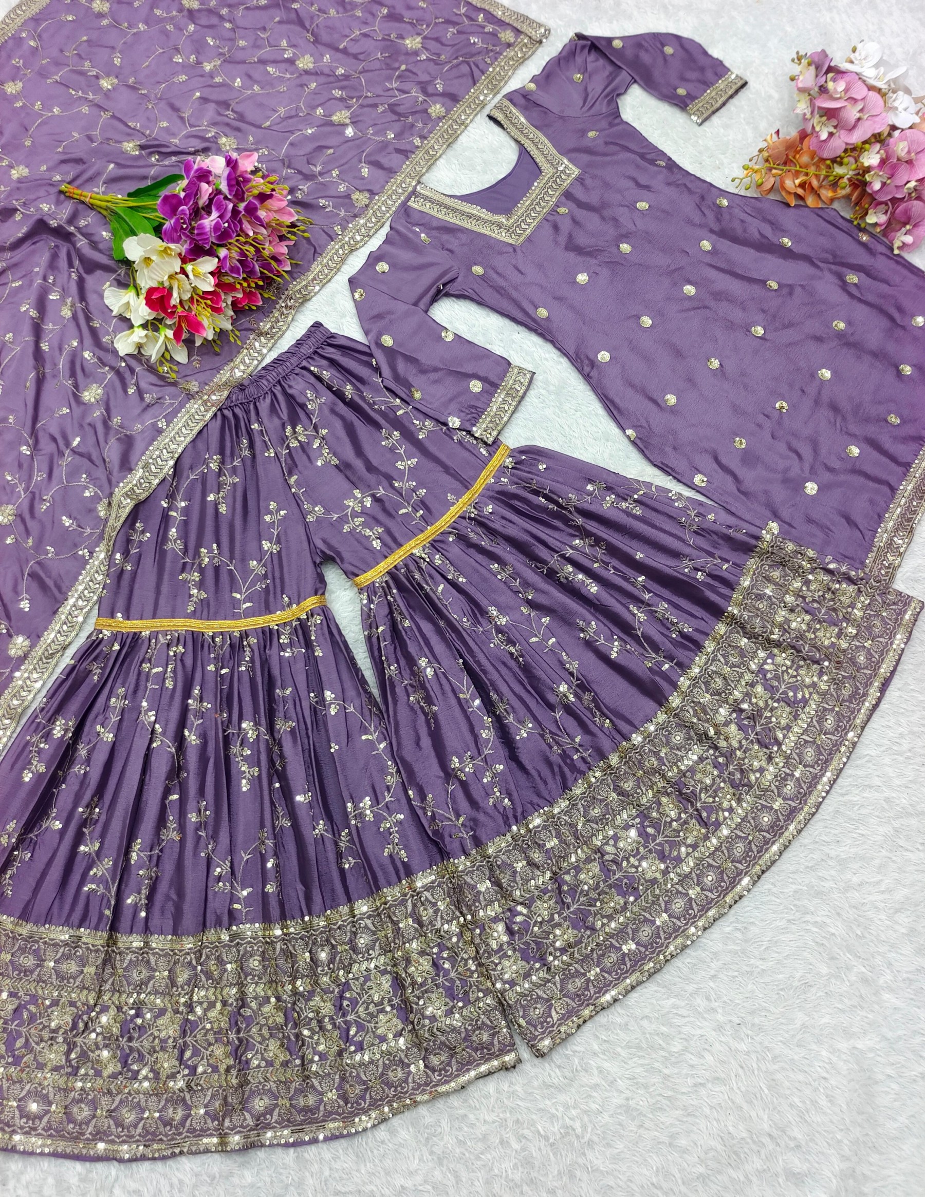 LETEST PANJABI SHARARA SALWAR SUITS WITH EMBROIDERY SEQUENCE SALWAR SUIT