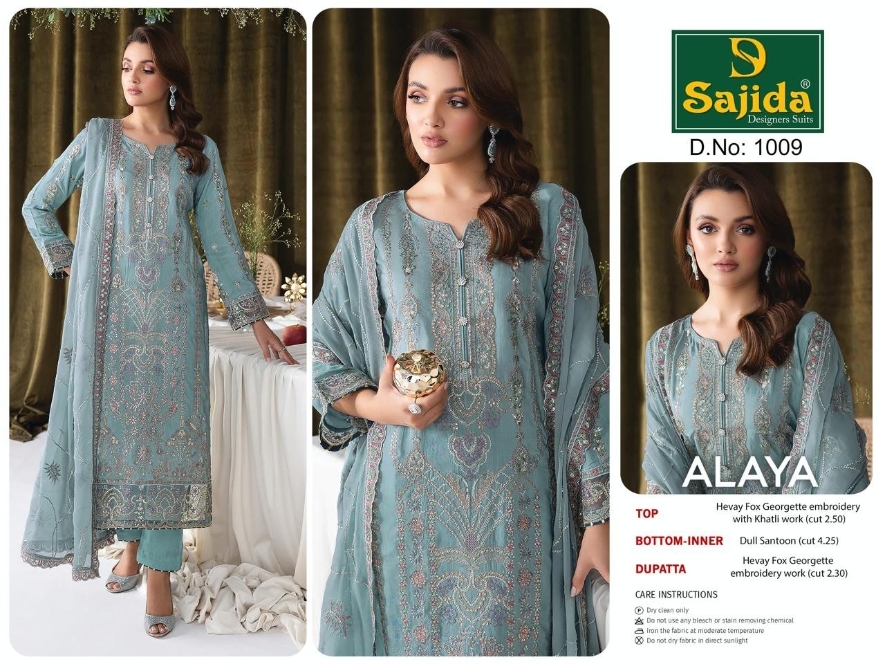   SAJIDA DESIGNERS SUIT SD 1009 PAKISTANI GEORGTTE SEMI STICHAD SALWAR SUIT 