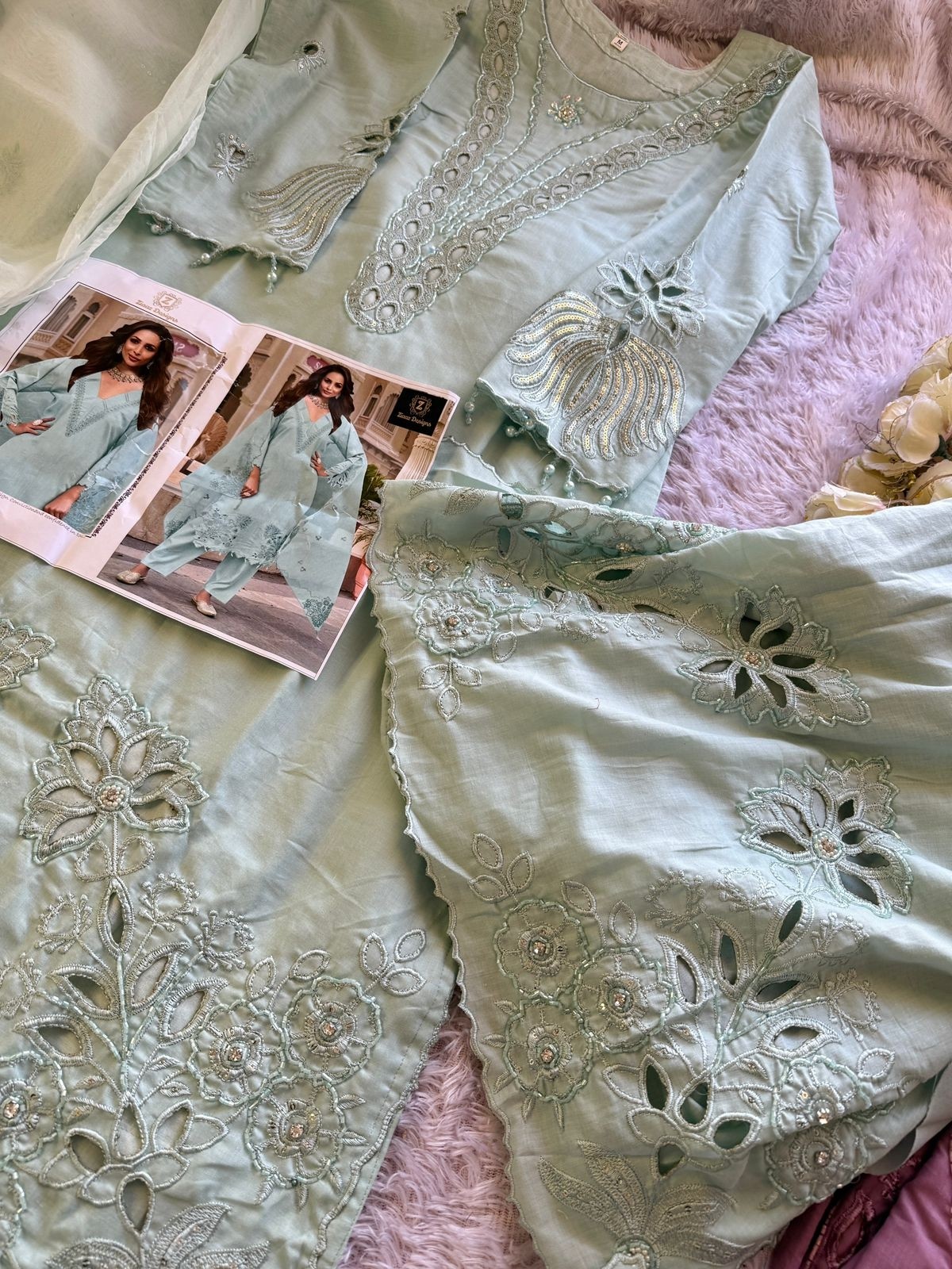 ZIAAZ DESIGN 908 PAKISTANI COTTON WITH EMBROIDERY WORK SEMI STICHAD SALWAR SUIT