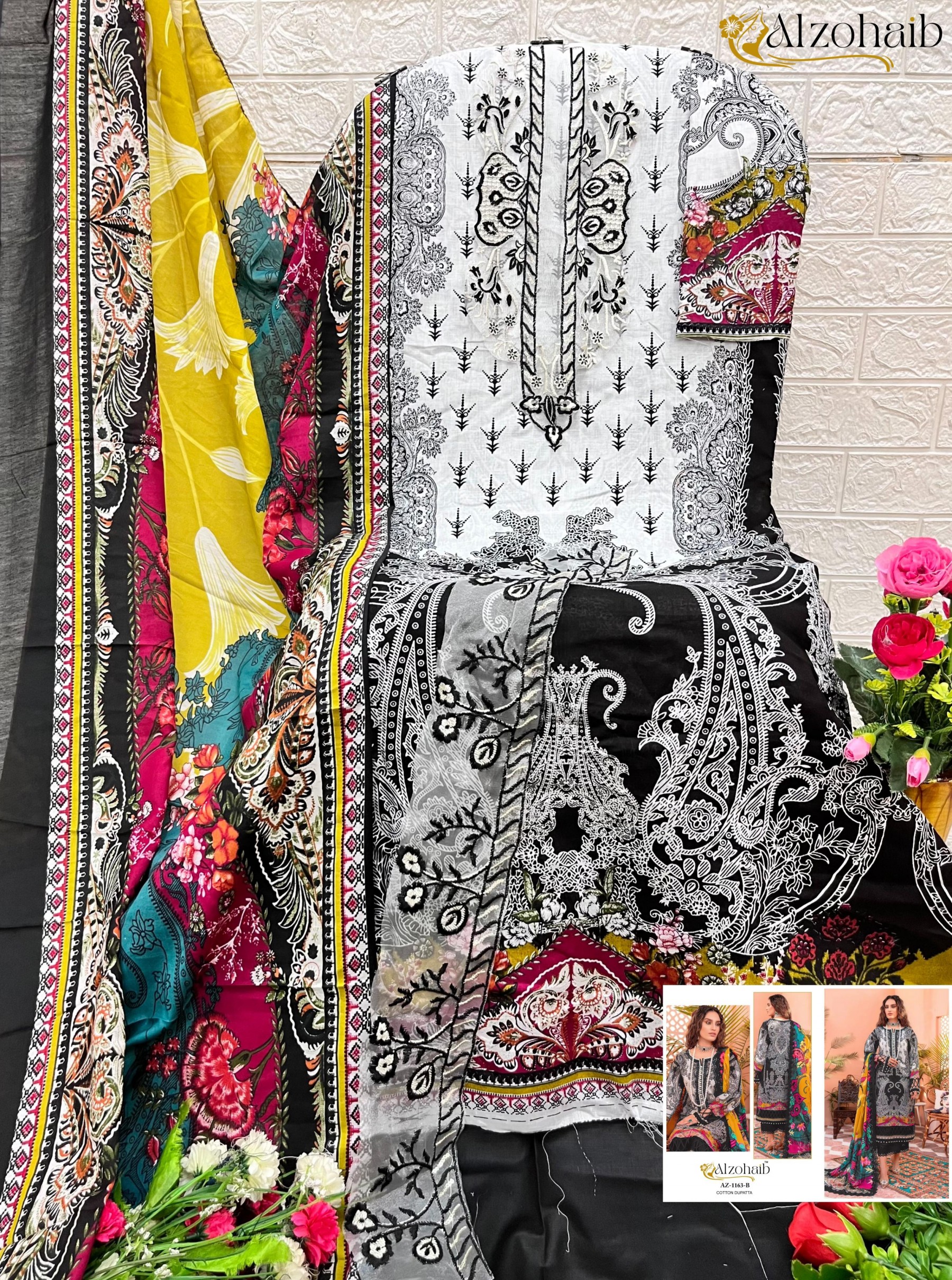 ALZOHAIB  AZ1163 PAKISTANI LAWN COTTON PRINTED DRESS MATIRAL 