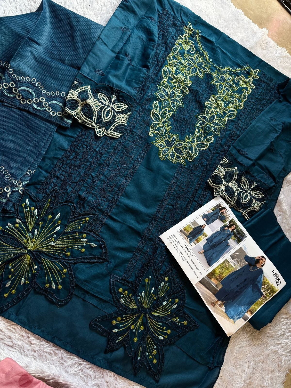 JOHRA TEX JT 169 PAKISTANI CAMBRIC COTTON WITH HEAVY EMBROIDERY WORK 
