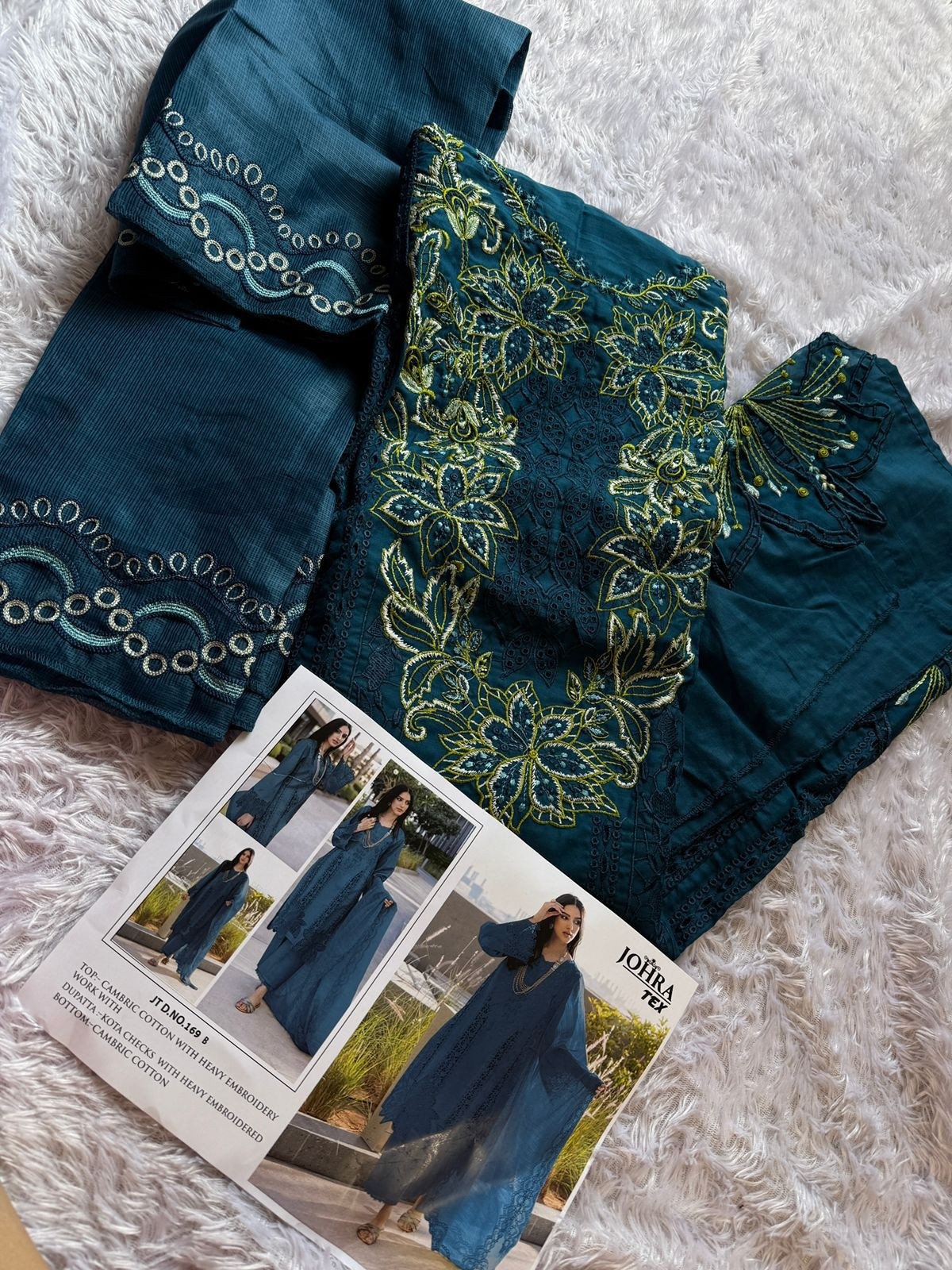 JOHRA TEX JT 169 PAKISTANI CAMBRIC COTTON WITH HEAVY EMBROIDERY WORK 