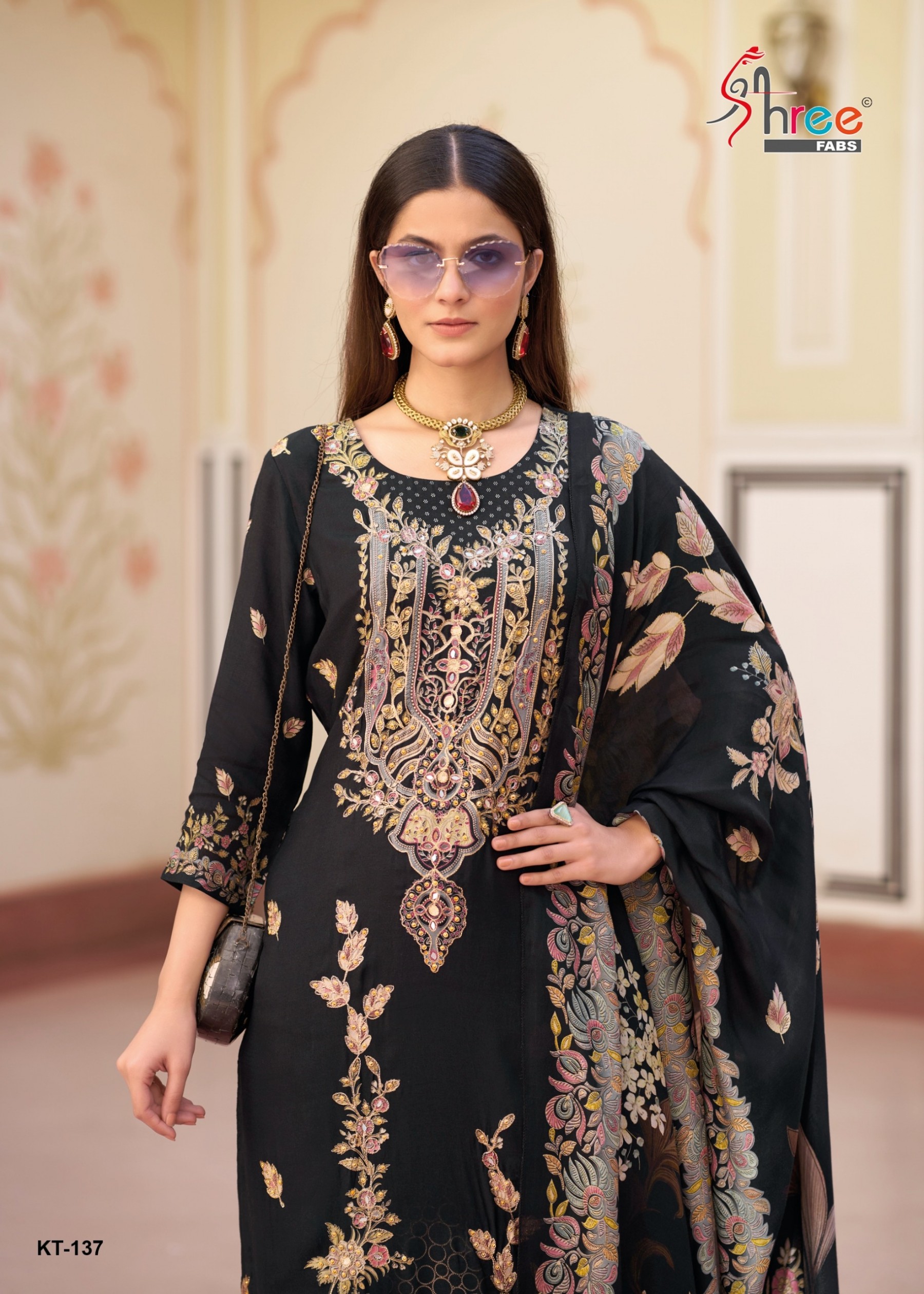 SHREE FABS KT 137 PAKISTANI FANCY MASLIN CONCEPT WITH AARI AND HAND WORK SUIT