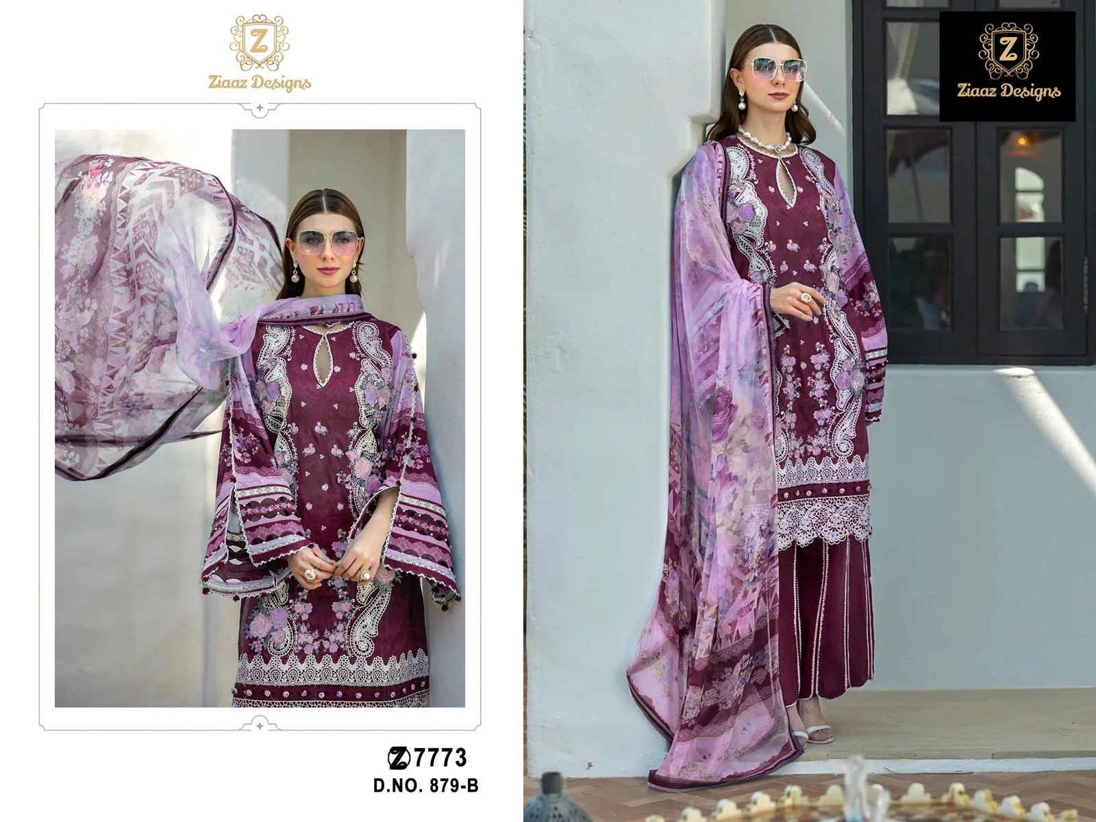 ZIAAZ DESIGNS 879 PAKISTANI COTTON EMBROIDERY SUITS