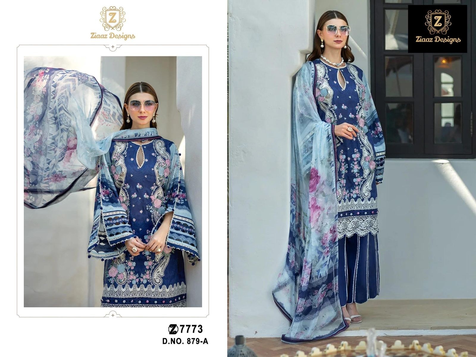 ZIAAZ DESIGNS 879 PAKISTANI COTTON EMBROIDERY SUITS